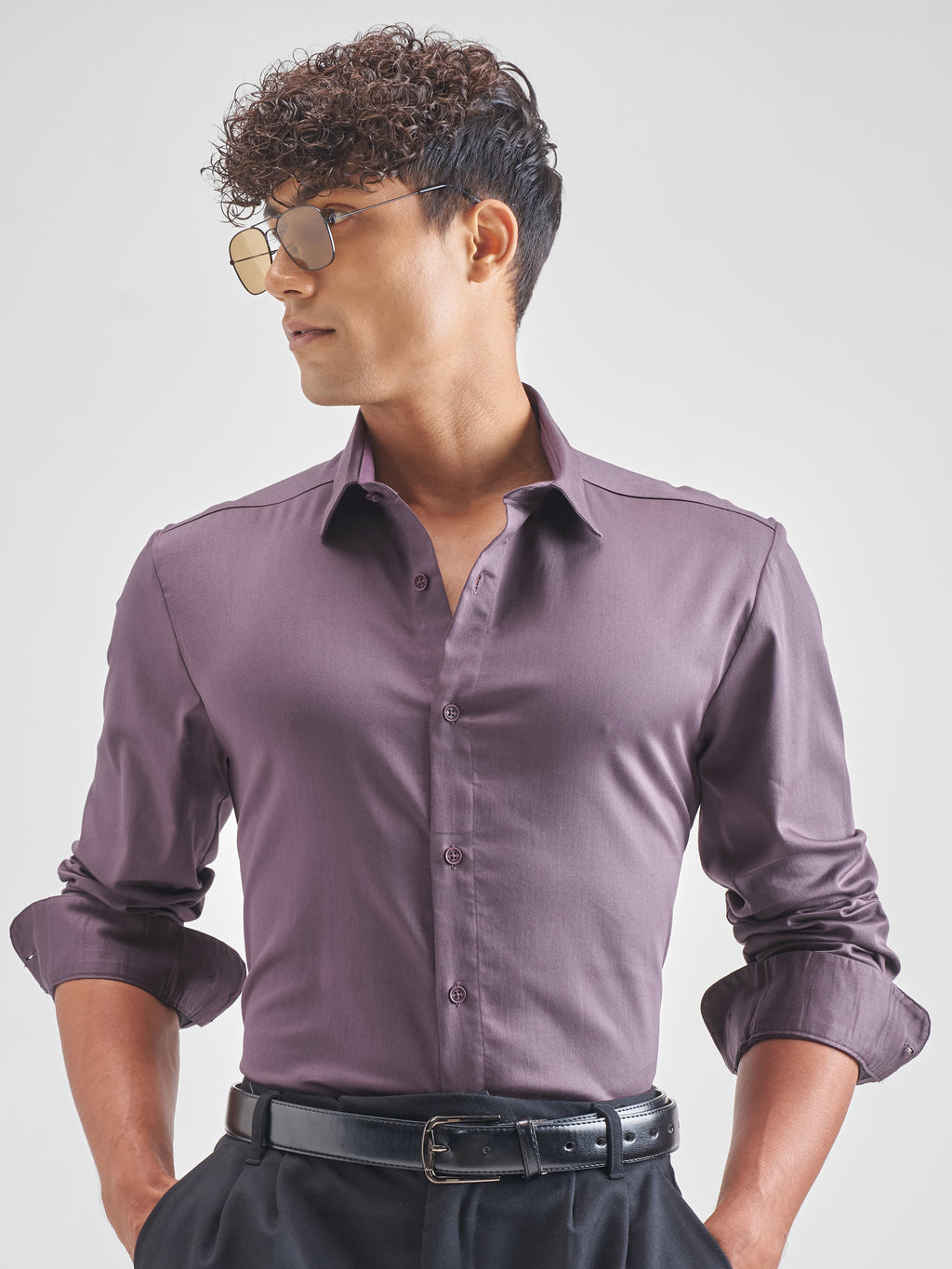 Highlander Men Lavender Solid Slim Fit Casual Shirt - Lavender - Image 1