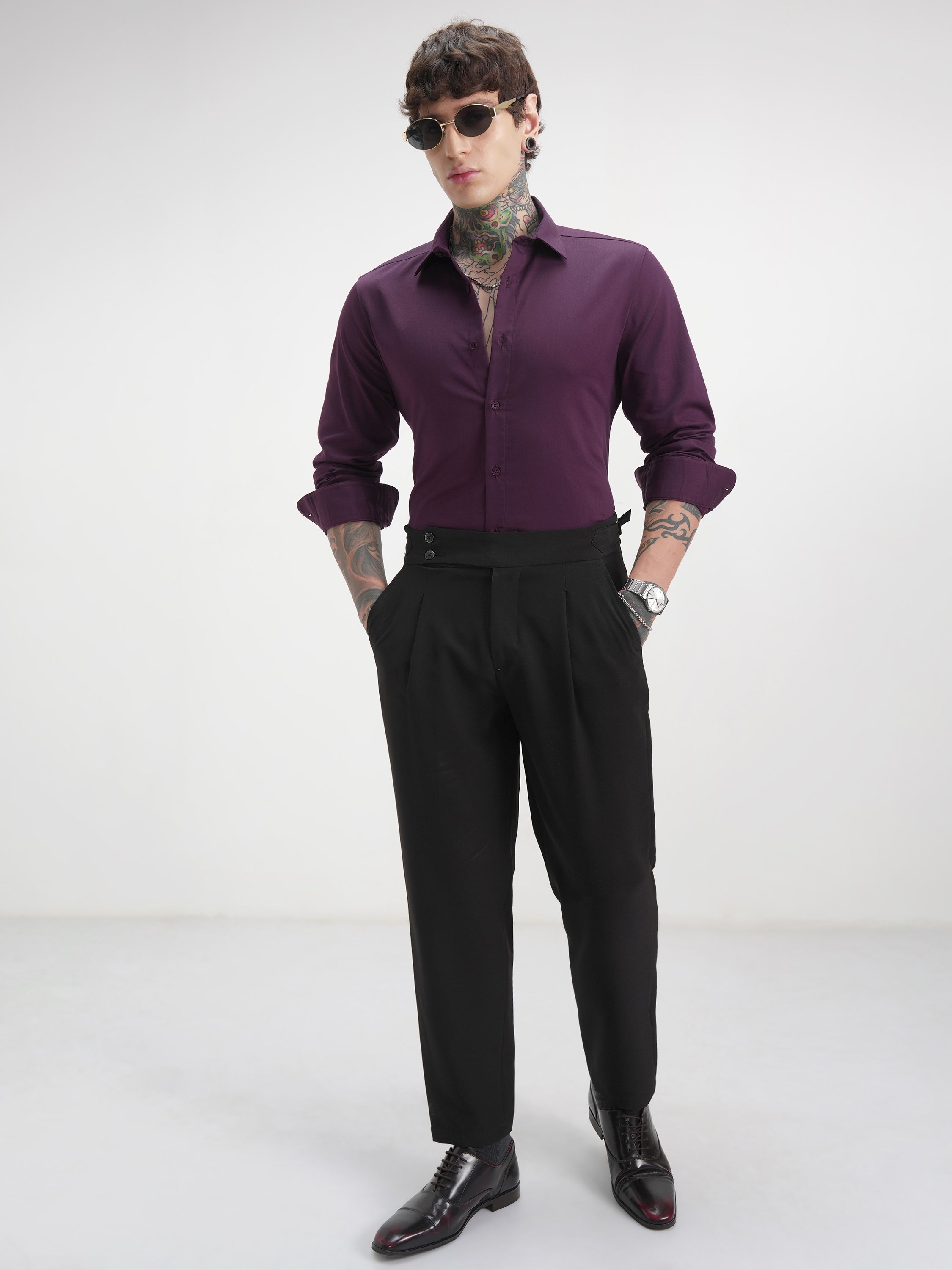 Highlander Men Purple Solid Slim Fit Casual Shirt - Purple - Image 2