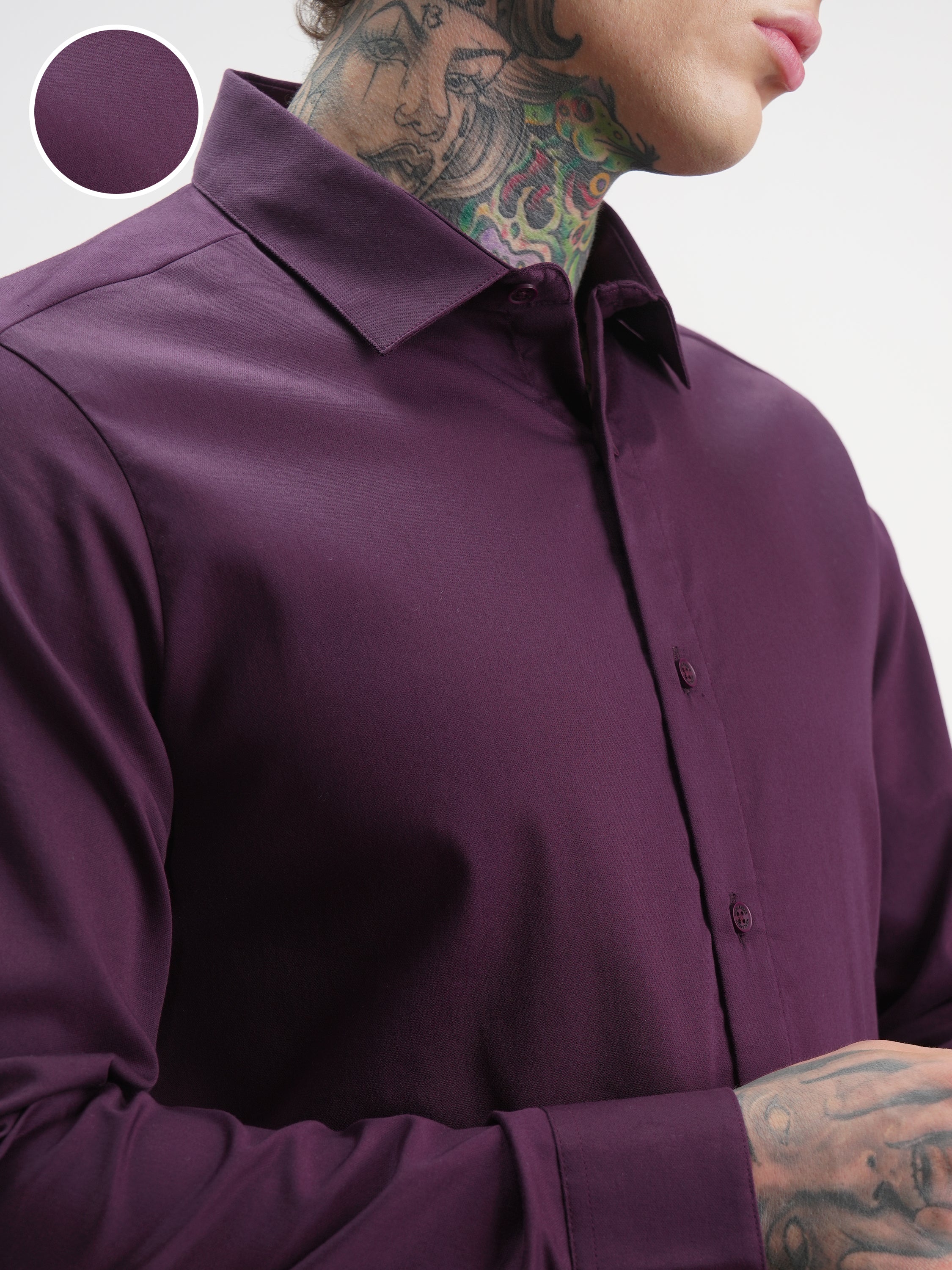 Highlander Men Purple Solid Slim Fit Casual Shirt - Purple - Image 5
