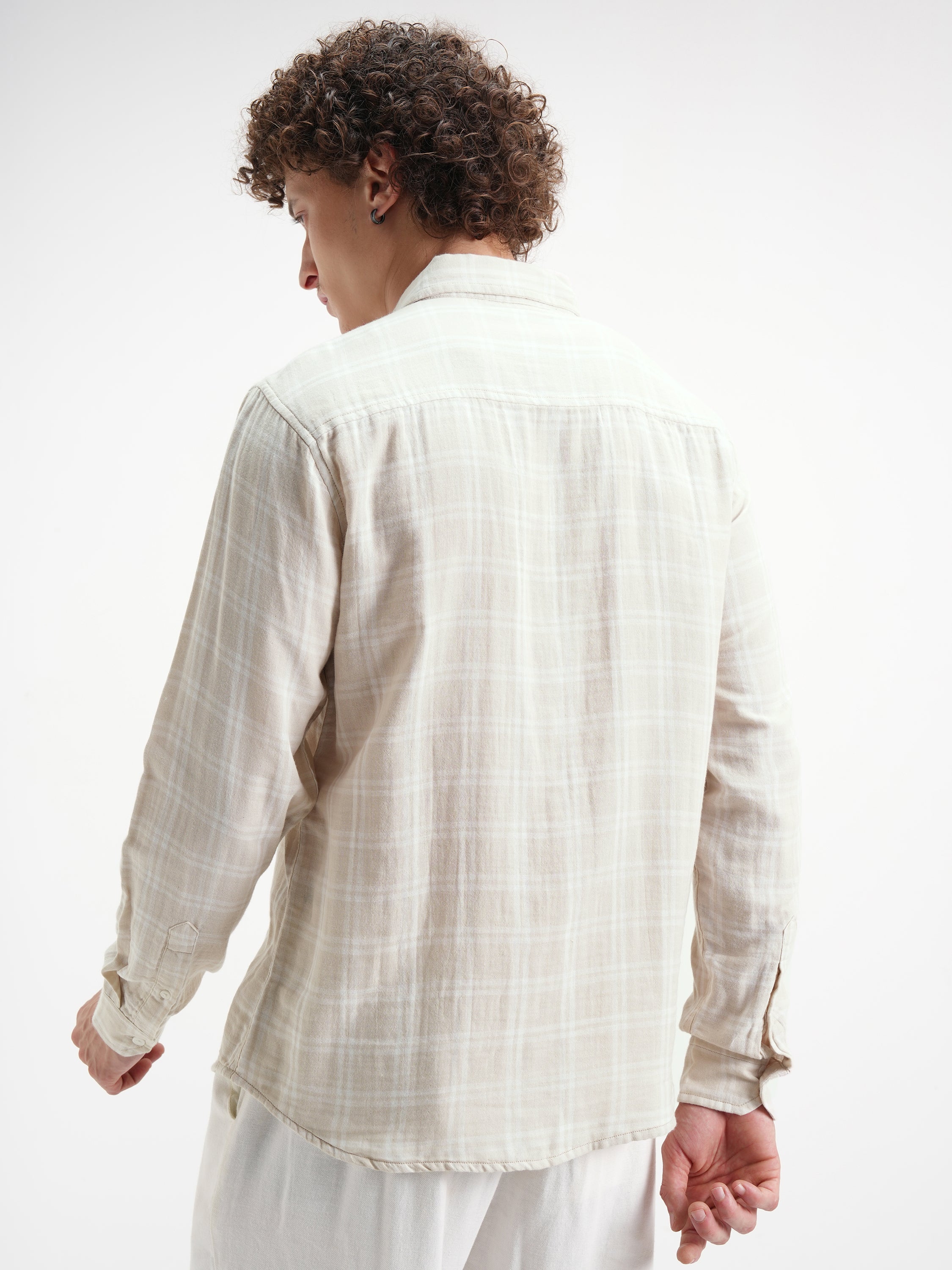 Highlander Men Beige Checked Relaxed Fit Casual Shirt - Beige - Image 3