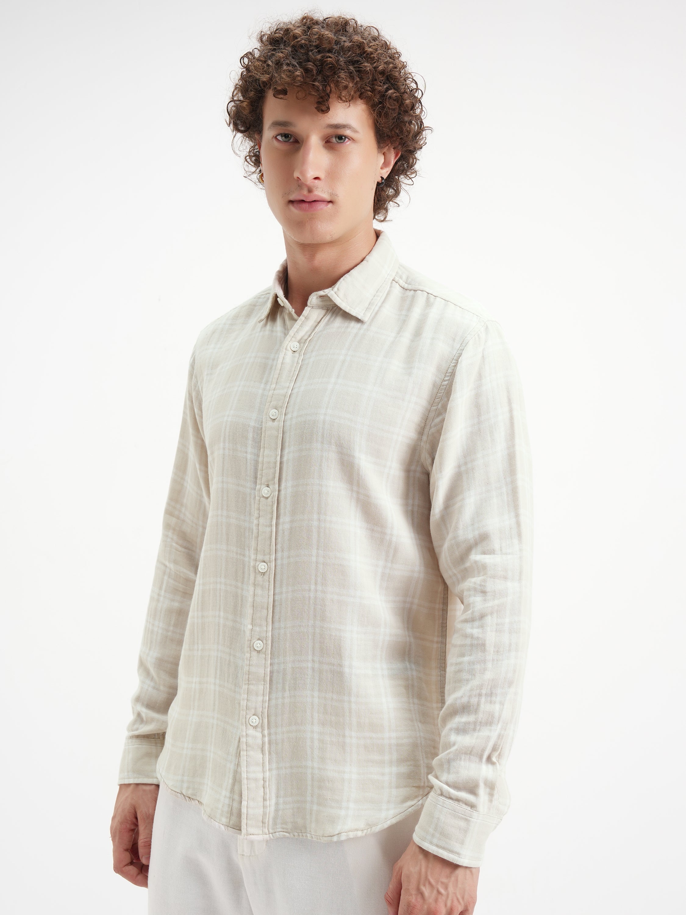 Highlander Men Beige Checked Relaxed Fit Casual Shirt - Beige - Image 4