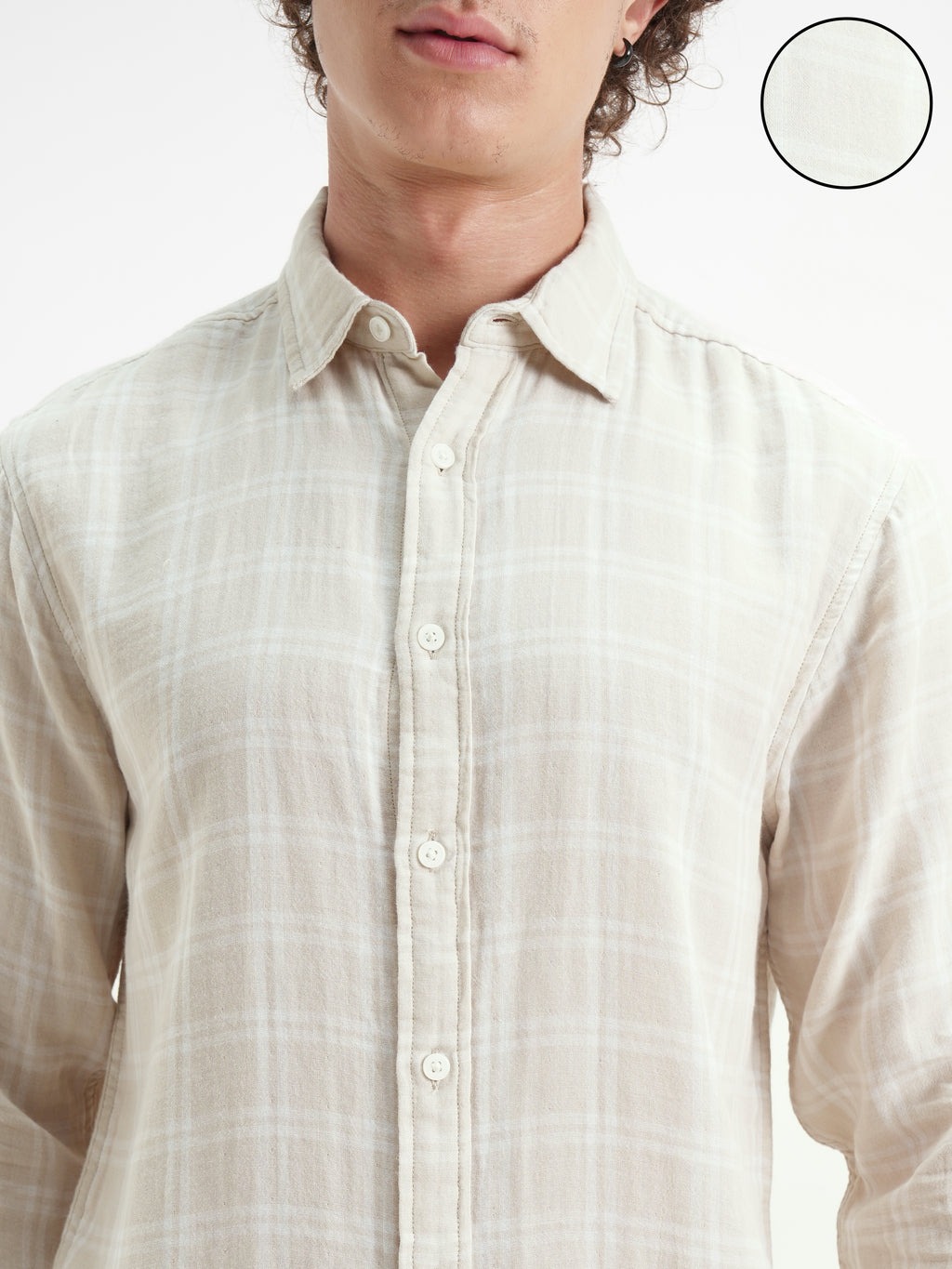 Highlander Men Beige Checked Relaxed Fit Casual Shirt - Beige - Image 5