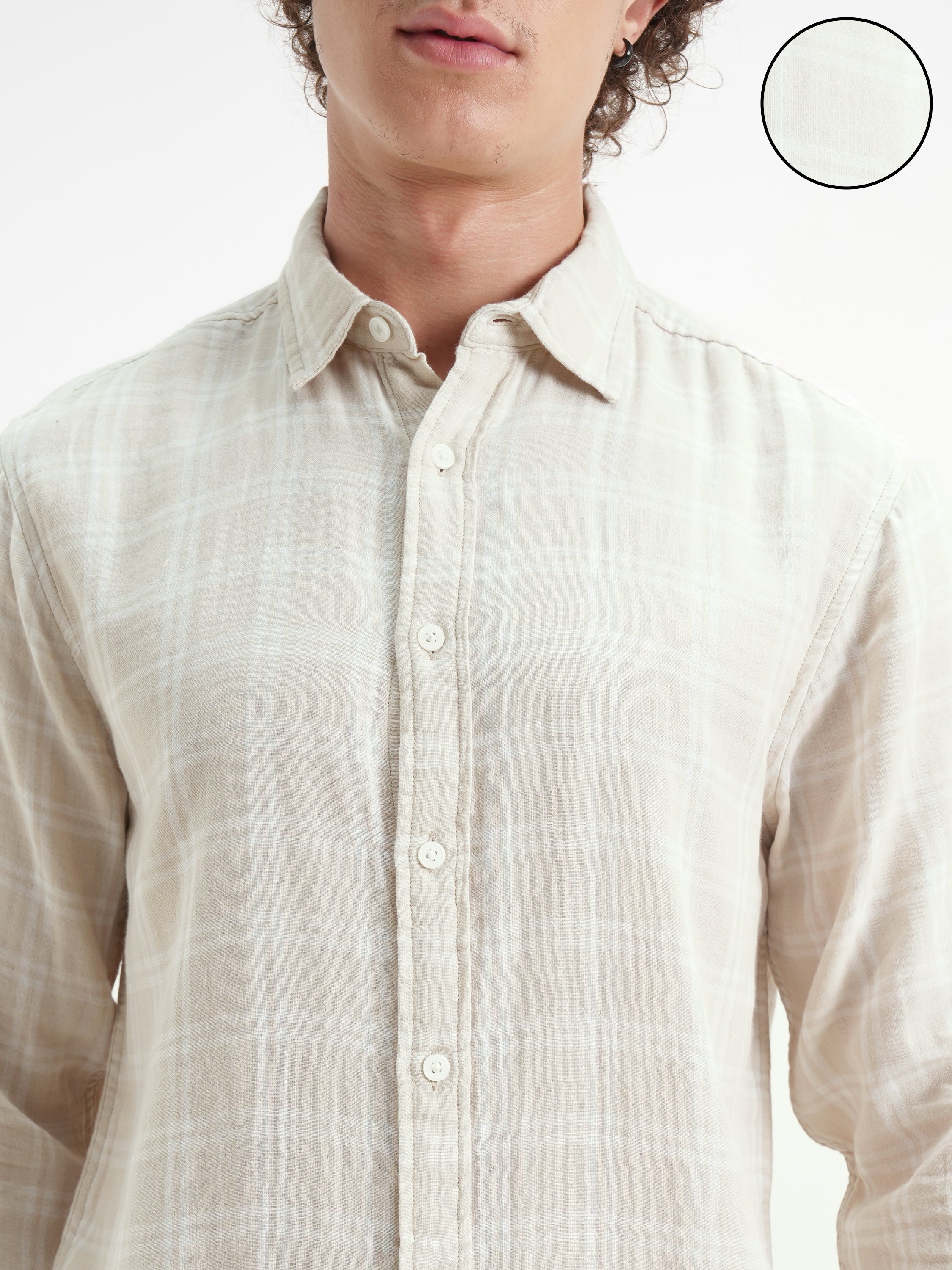 Highlander Men Beige Checked Relaxed Fit Casual Shirt - Beige - Image 5