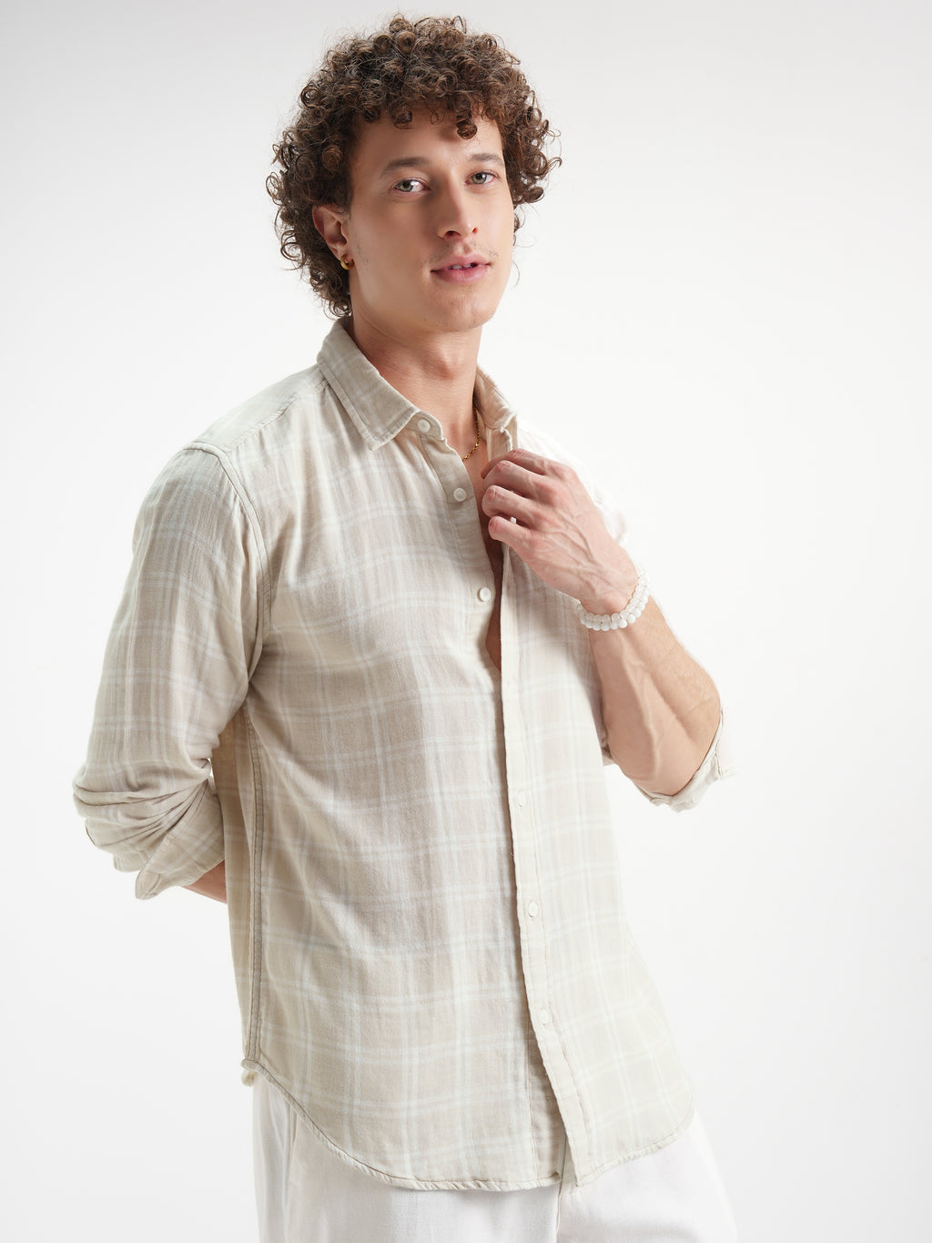 Highlander Men Beige Checked Relaxed Fit Casual Shirt - Beige - Image 6