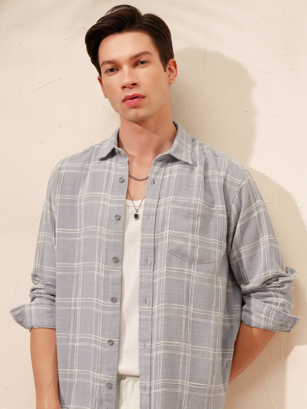 Highlander Men Grey Checked Relaxed Fit Casual Shirt - Grey - Image 1