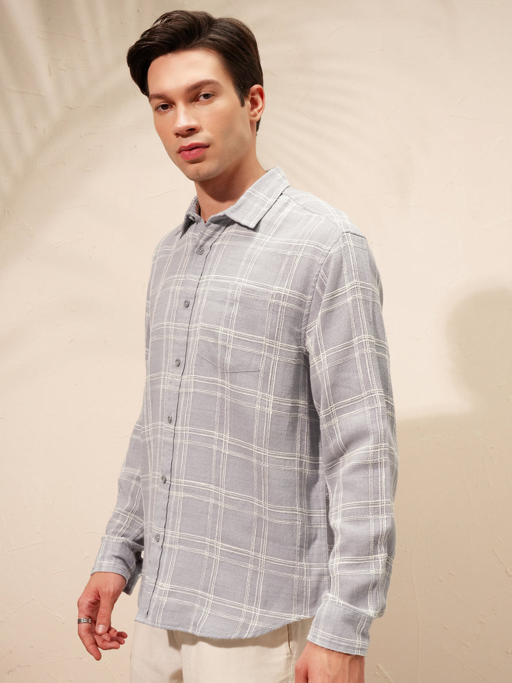 Highlander Men Grey Checked Relaxed Fit Casual Shirt - Grey - Image 4