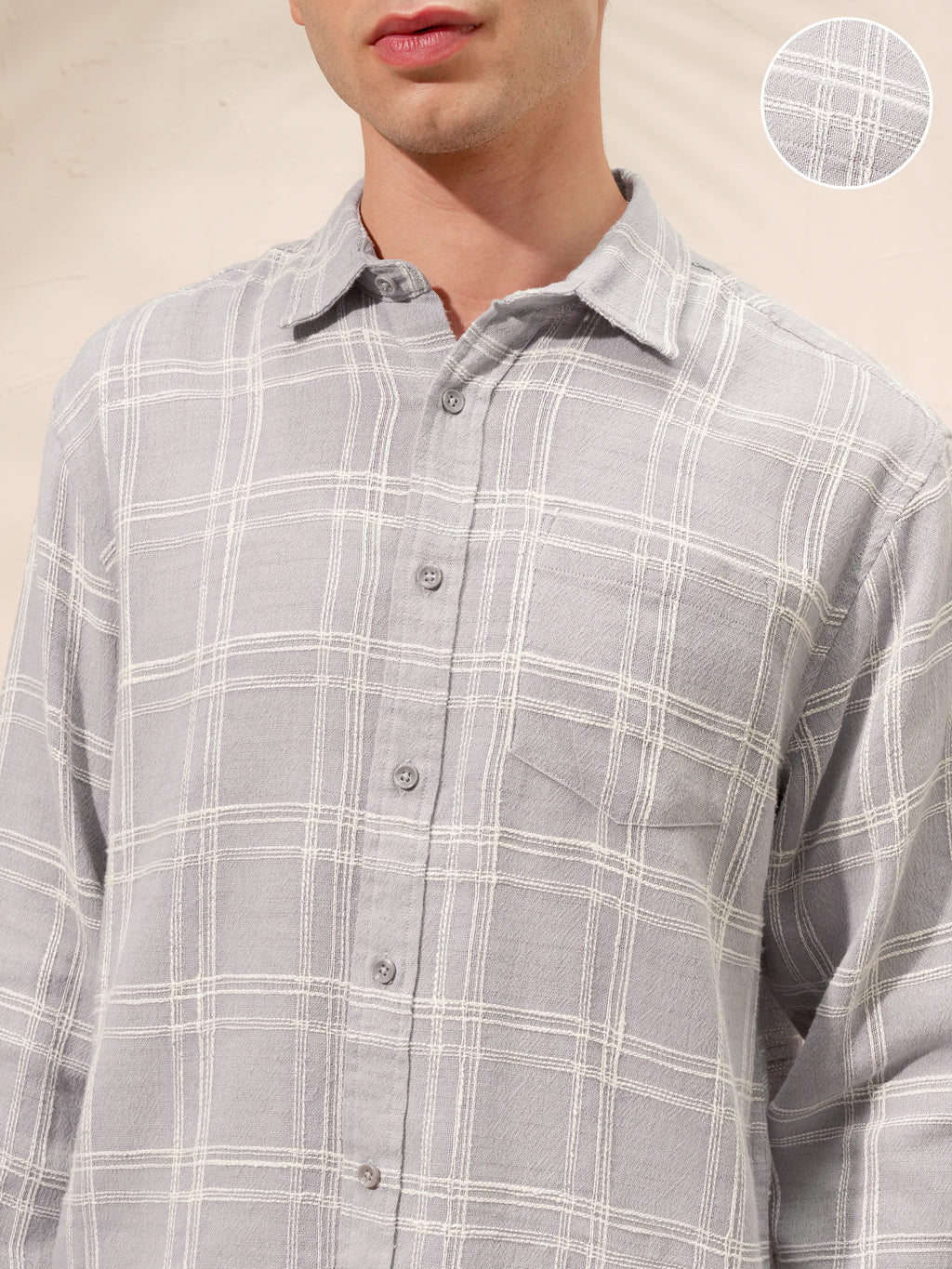 Highlander Men Grey Checked Relaxed Fit Casual Shirt - Grey - Image 5
