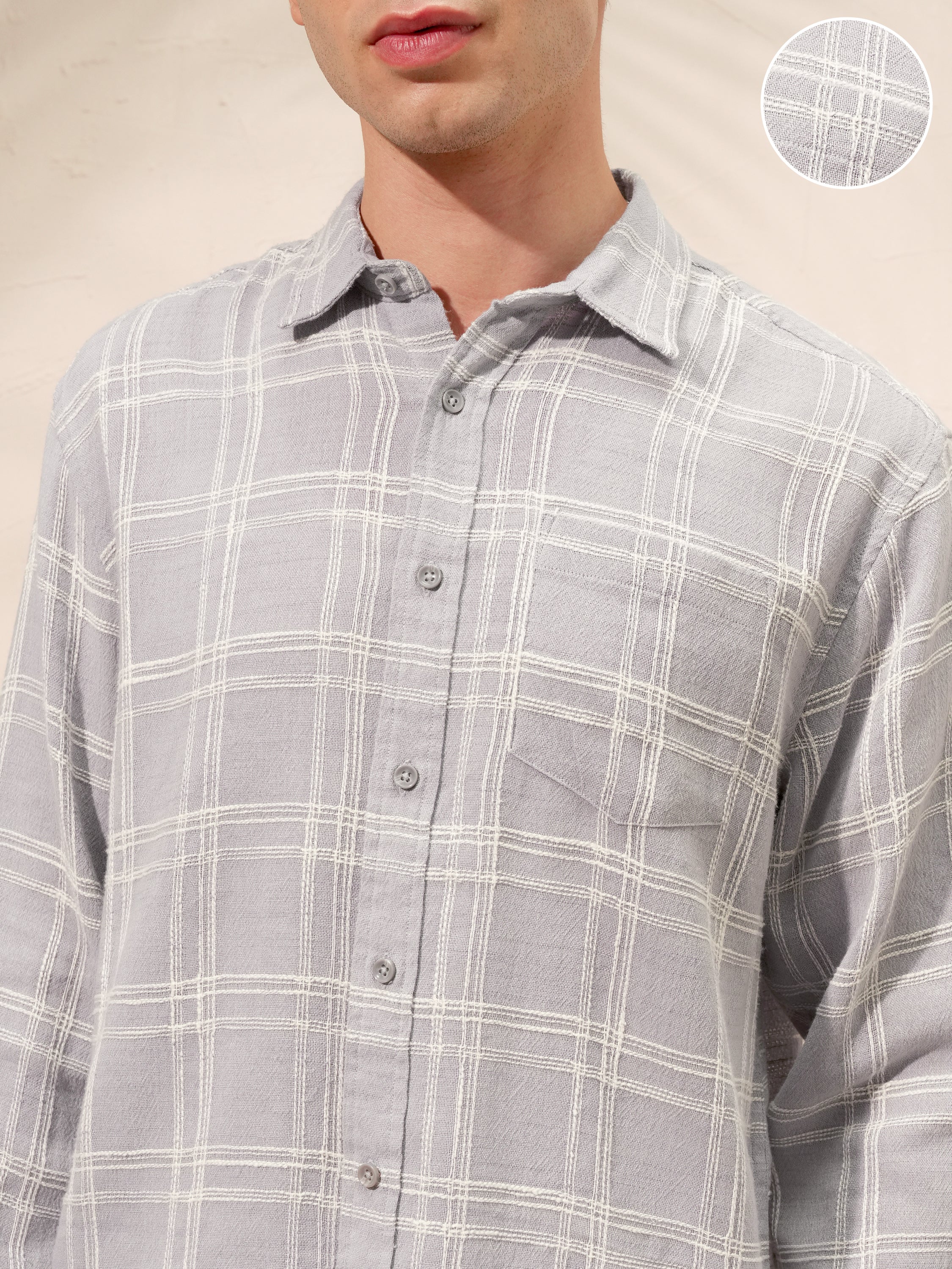 Highlander Men Grey Checked Relaxed Fit Casual Shirt - Grey - Image 5