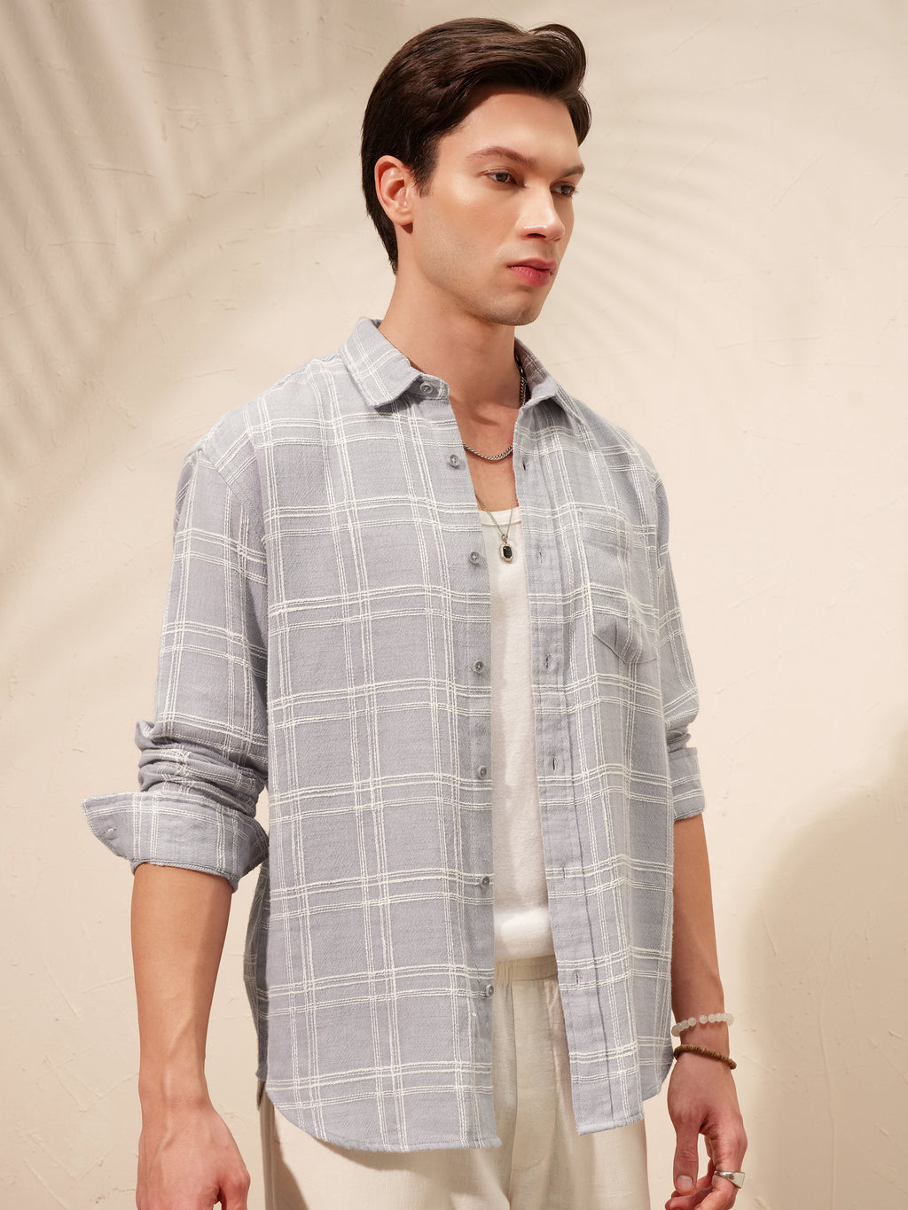 Highlander Men Grey Checked Relaxed Fit Casual Shirt - Grey - Image 6