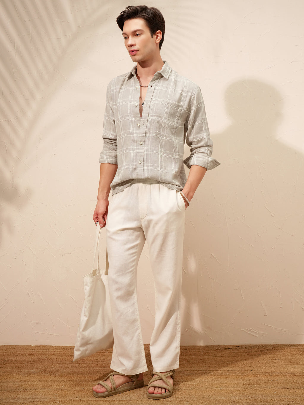 Highlander Men Tan Checked Relaxed Fit Casual Shirt - Tan - Image 2