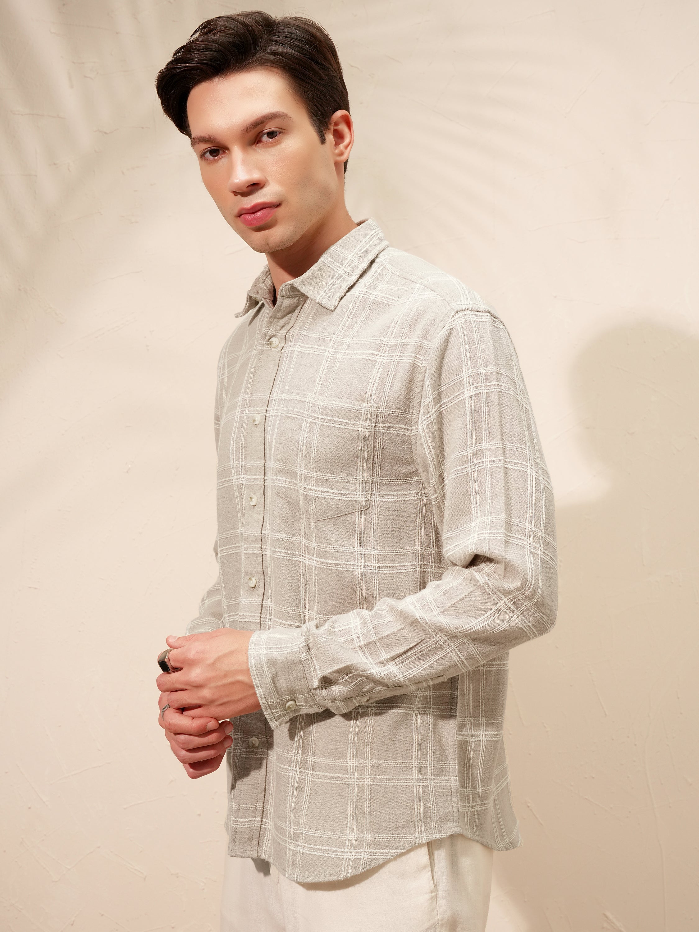 Highlander Men Tan Checked Relaxed Fit Casual Shirt - Tan - Image 4