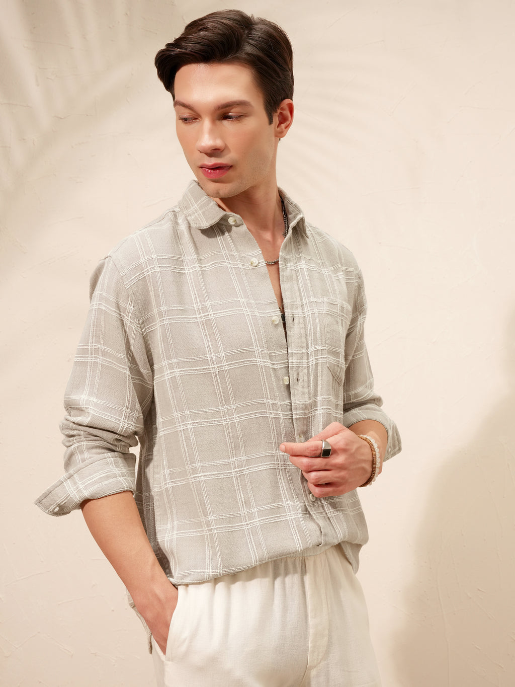 Highlander Men Tan Checked Relaxed Fit Casual Shirt - Tan - Image 6