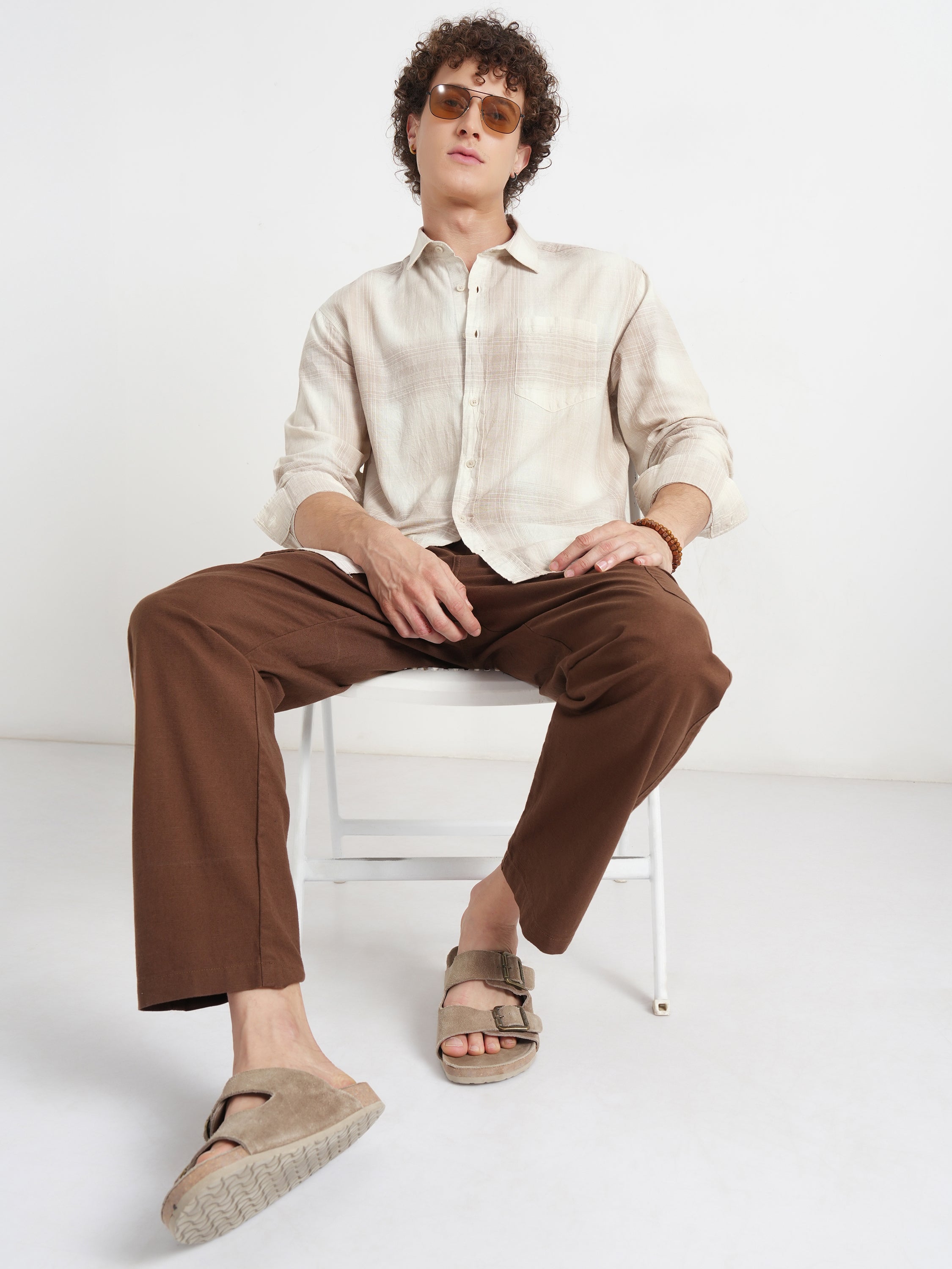 Highlander Men Cream Checked Relaxed Fit Casual Shirt - Cream - Image 2