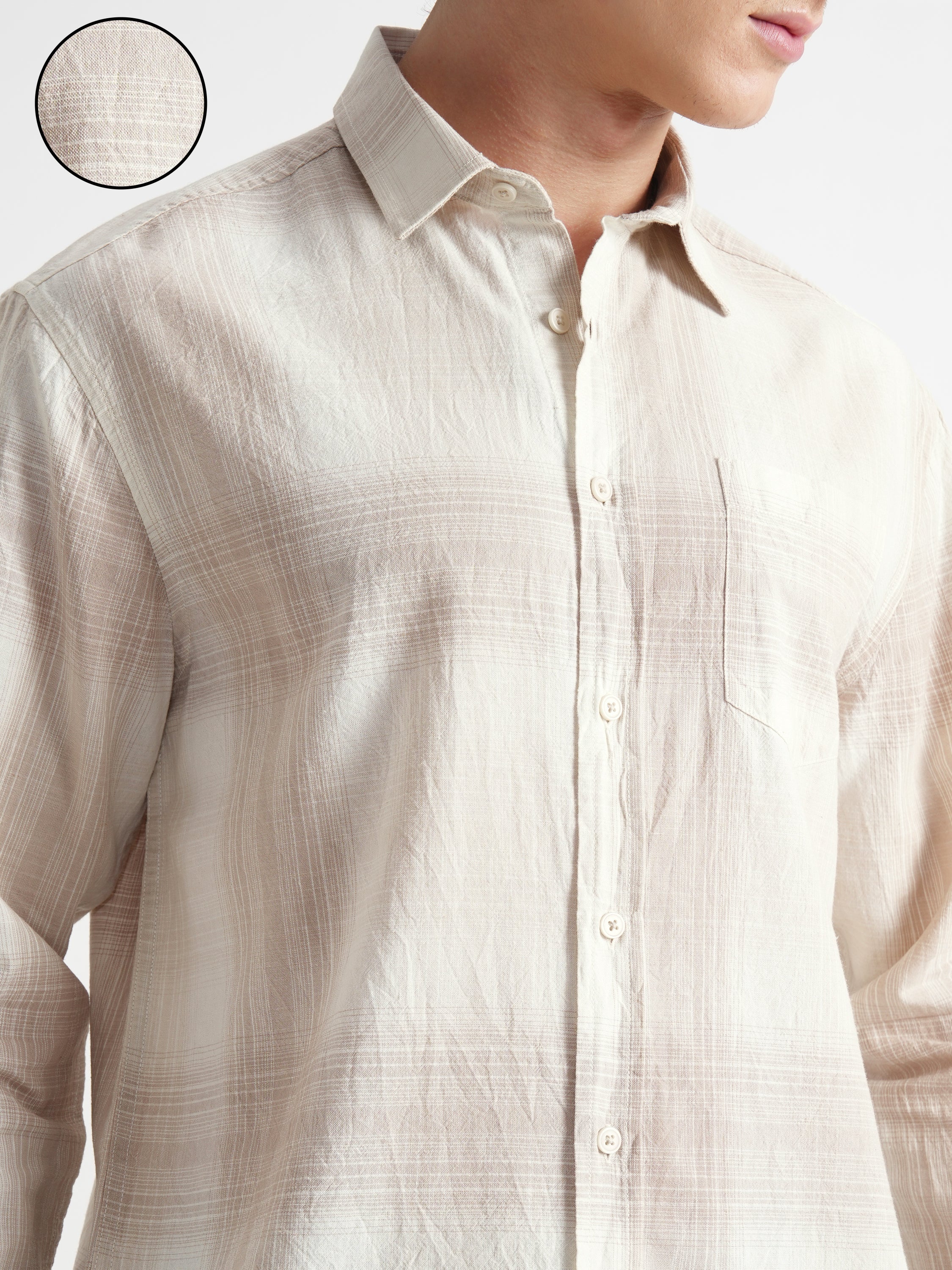 Highlander Men Cream Checked Relaxed Fit Casual Shirt - Cream - Image 5