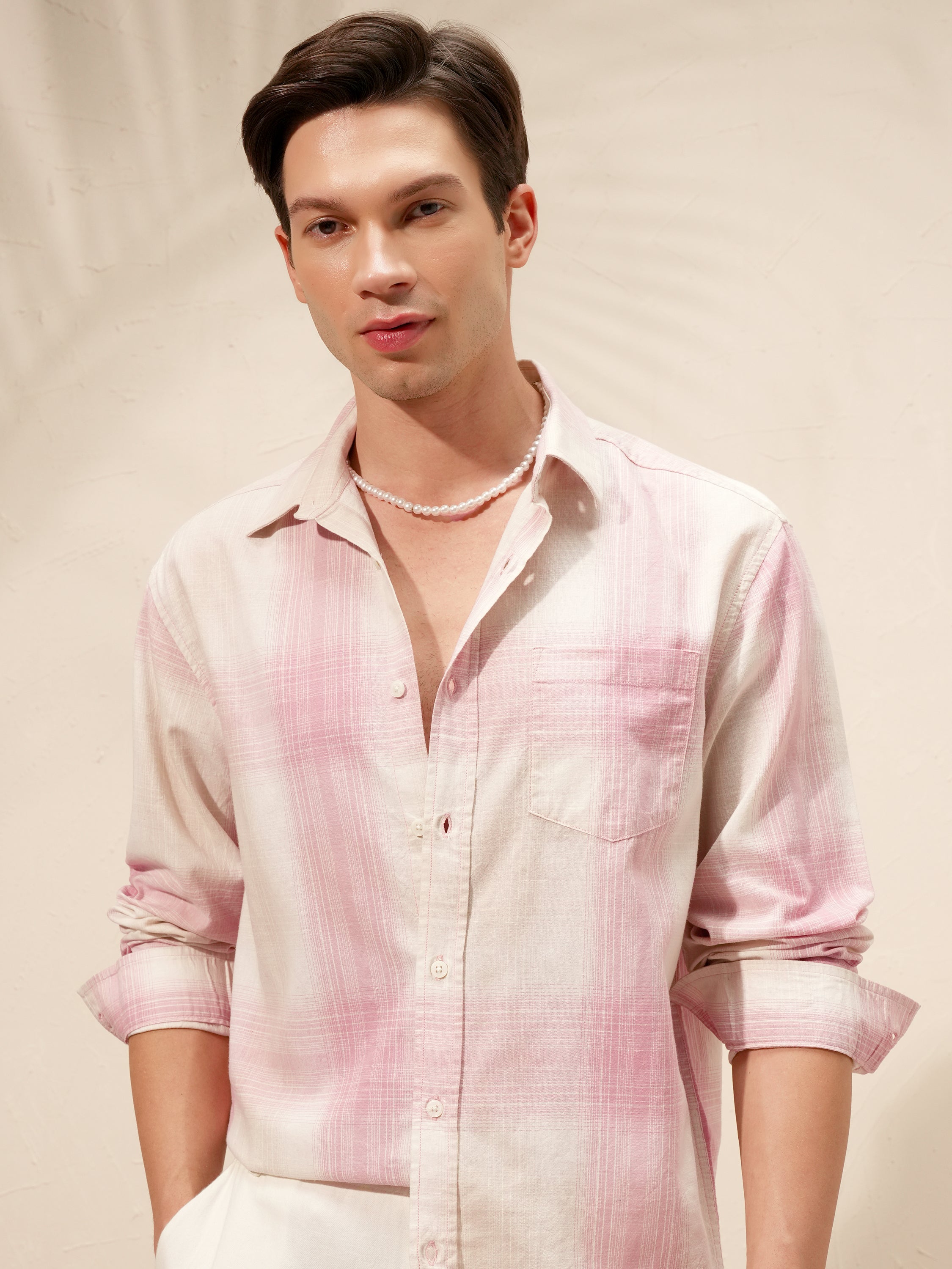Highlander Men Pink Checked Relaxed Fit Casual Shirt - Pink - Image 1
