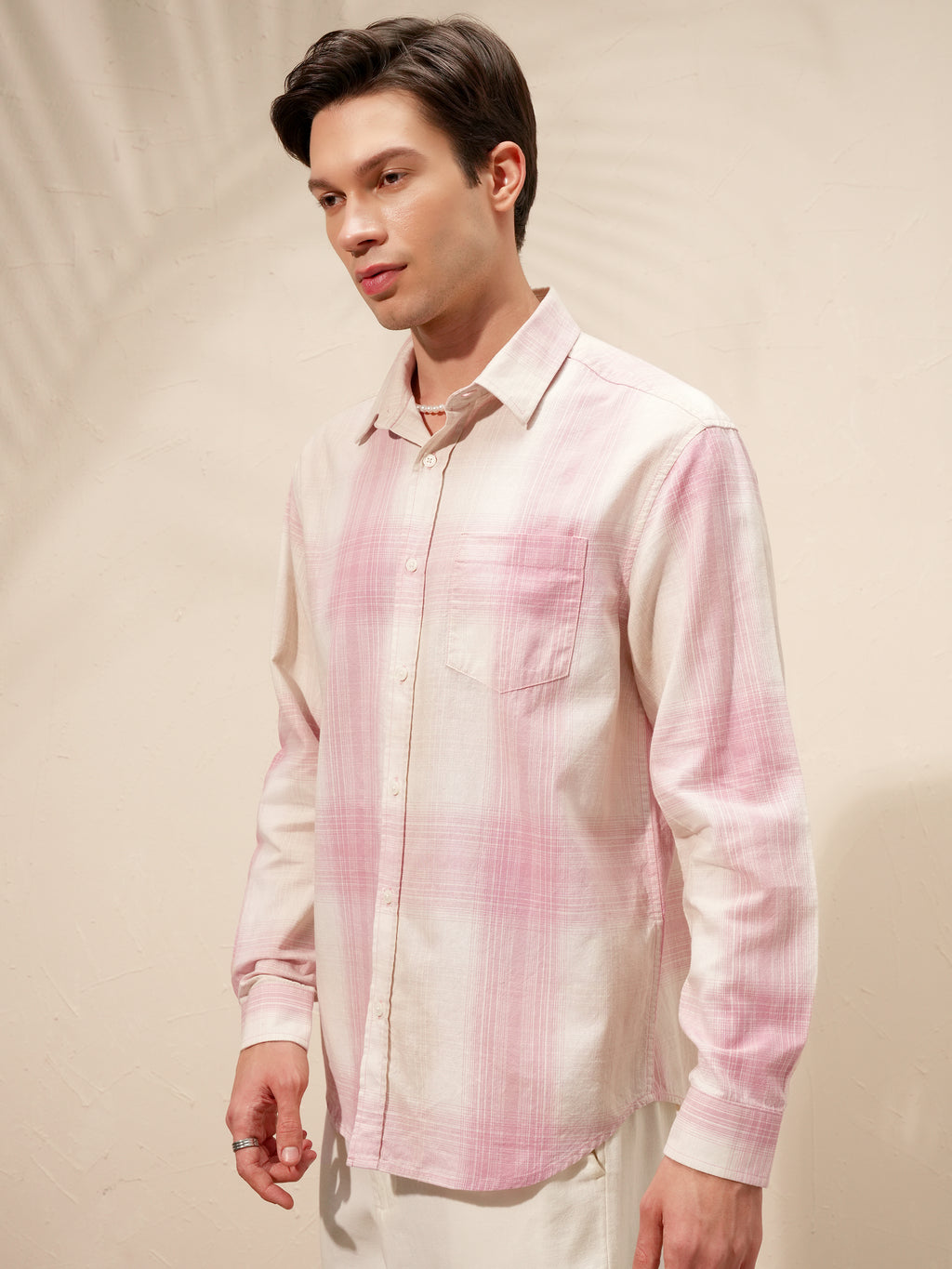 Highlander Men Pink Checked Relaxed Fit Casual Shirt - Pink - Image 4
