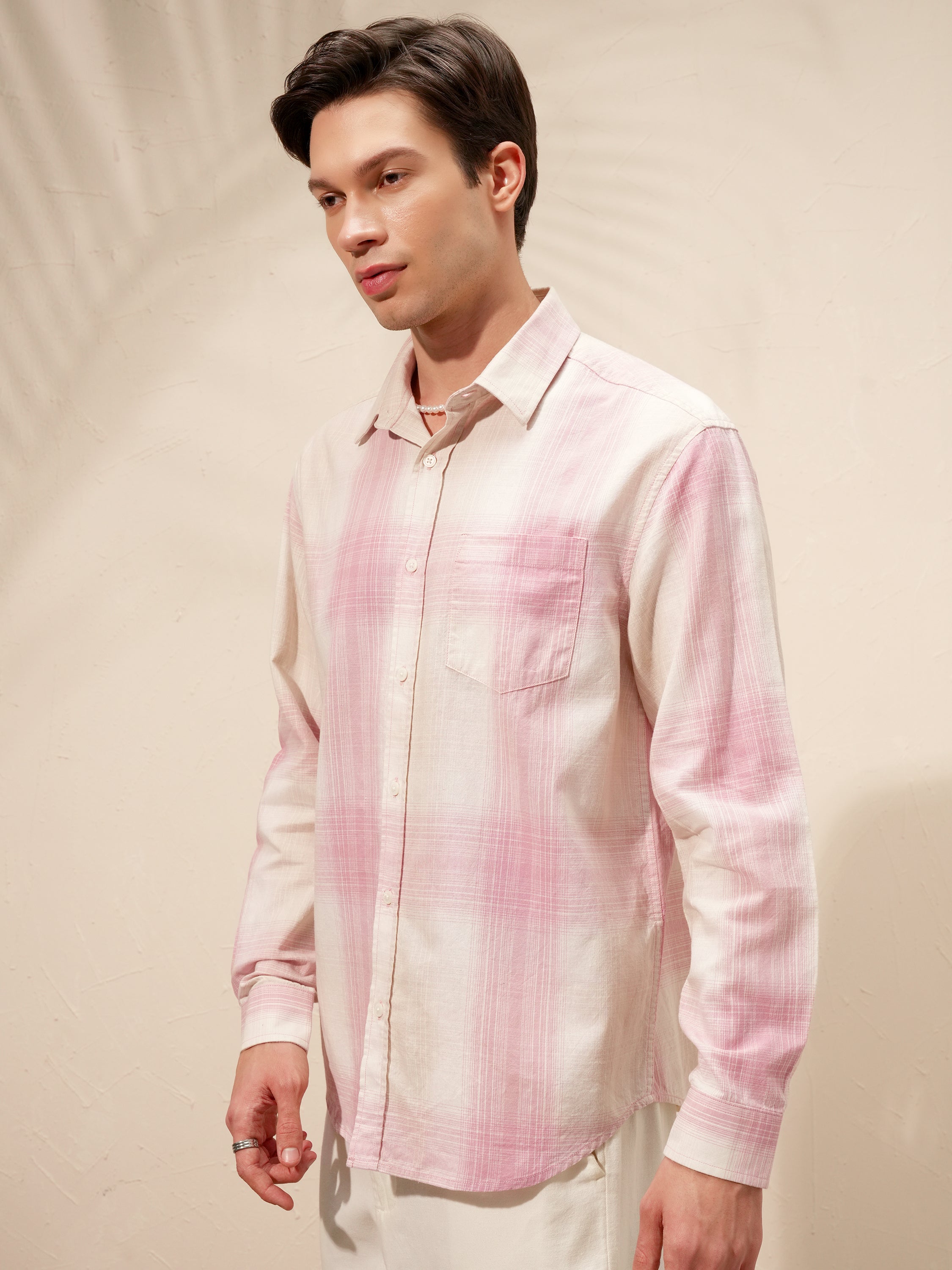 Highlander Men Pink Checked Relaxed Fit Casual Shirt - Pink - Image 4