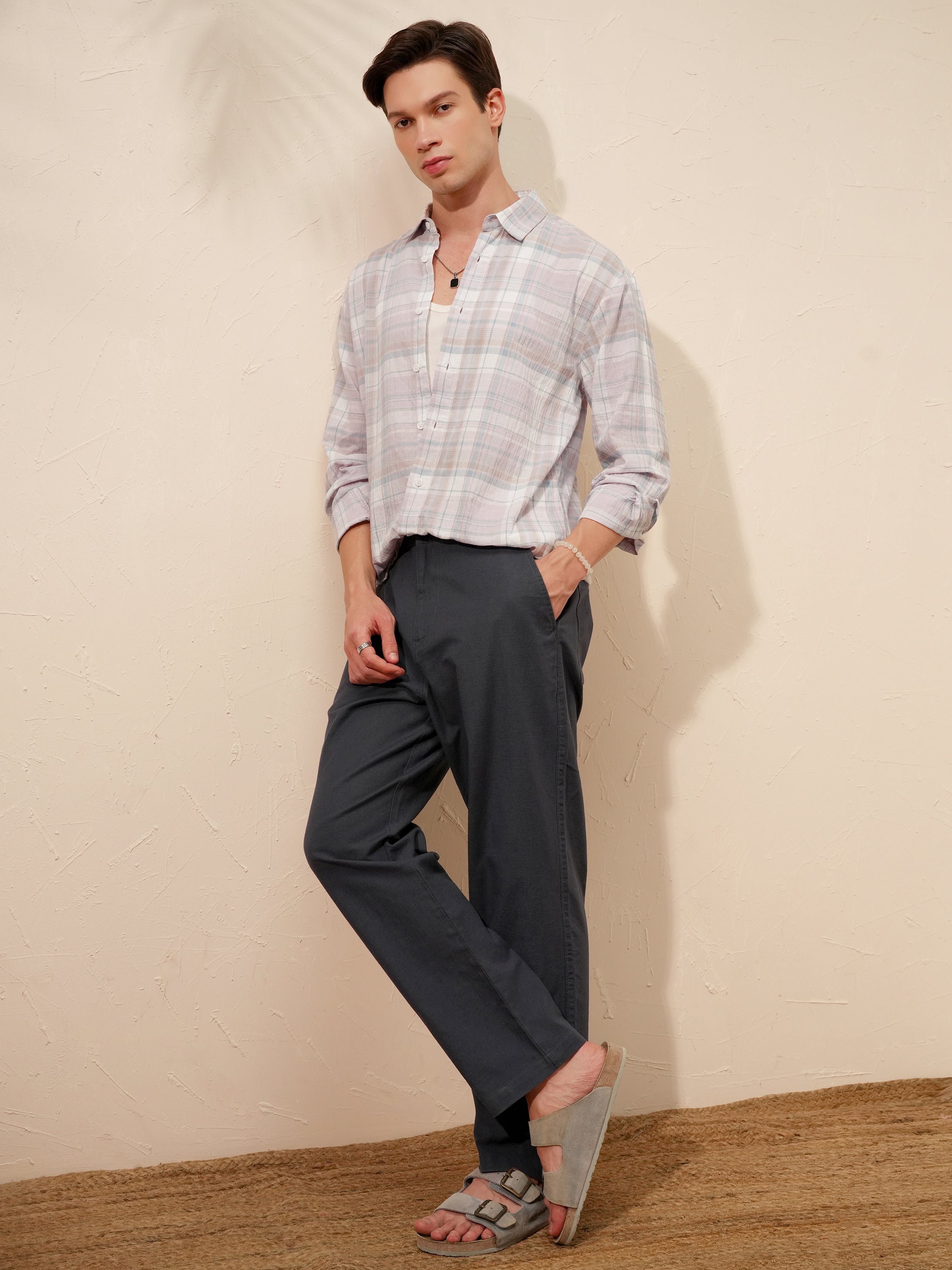 Highlander Men Lavender Checked Relaxed Fit Casual Shirt - Lavender - Image 2