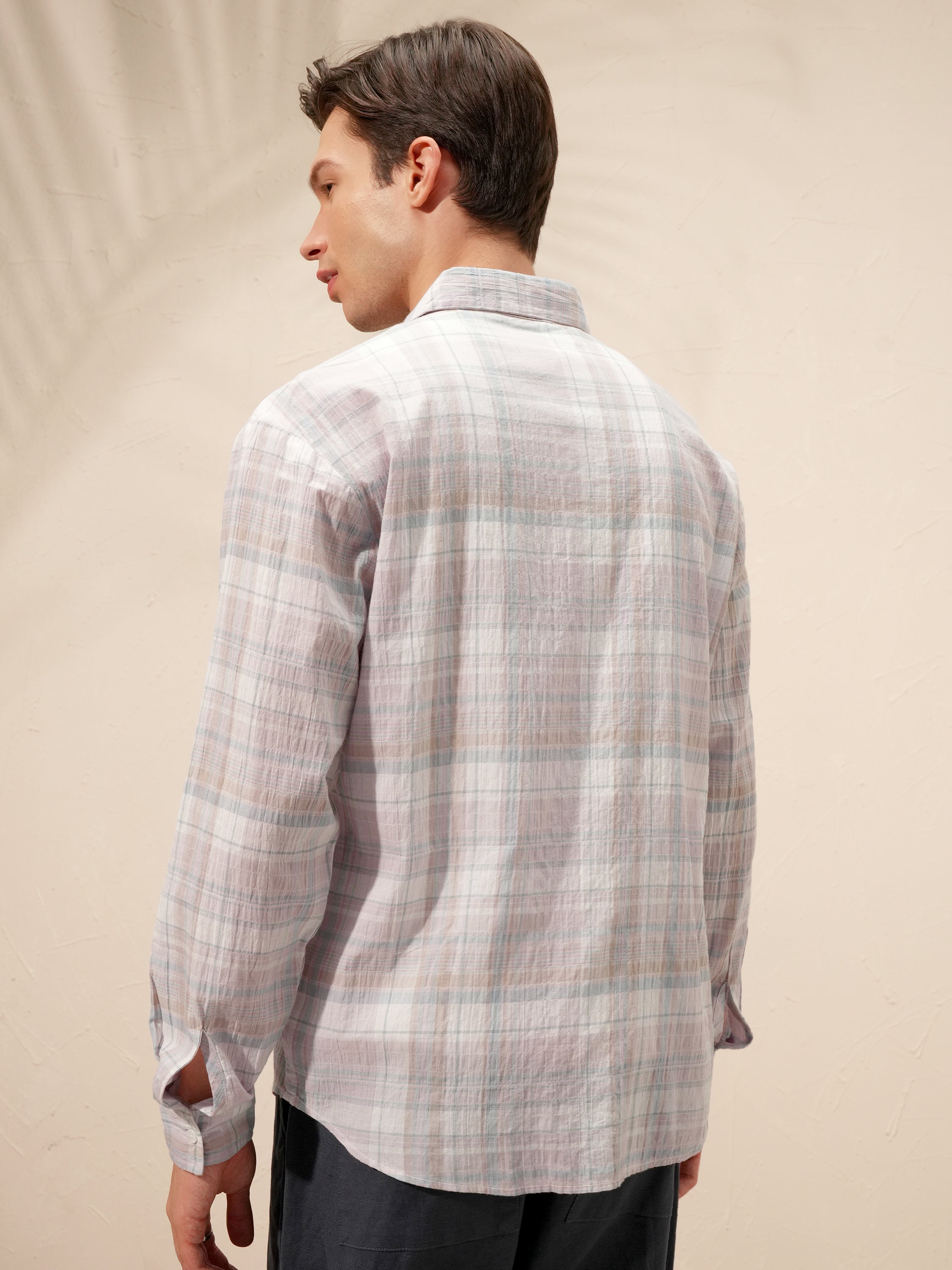 Highlander Men Lavender Checked Relaxed Fit Casual Shirt - Lavender - Image 3