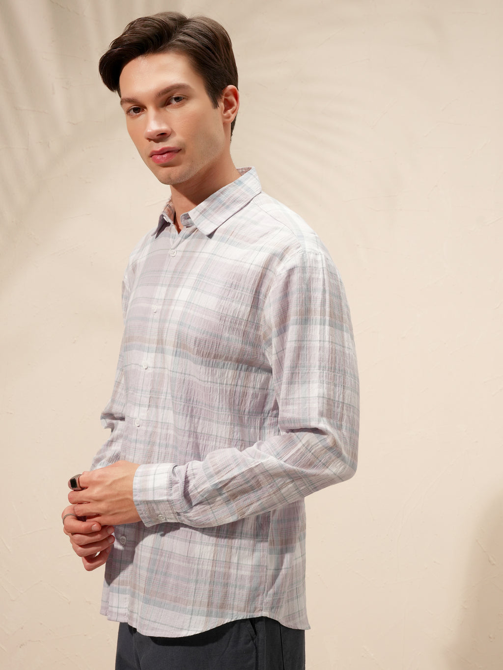Highlander Men Lavender Checked Relaxed Fit Casual Shirt - Lavender - Image 4