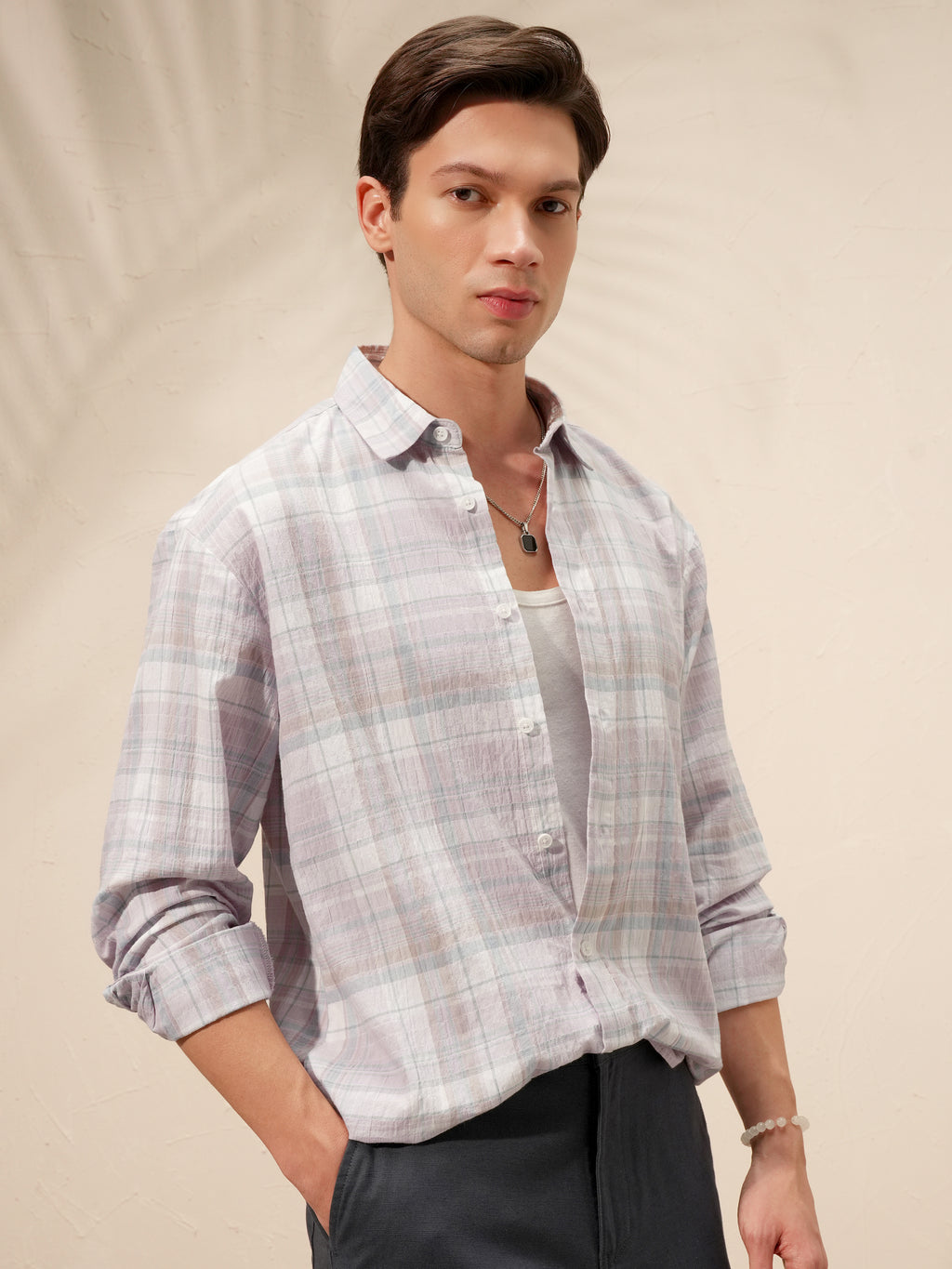 Highlander Men Lavender Checked Relaxed Fit Casual Shirt - Lavender - Image 6
