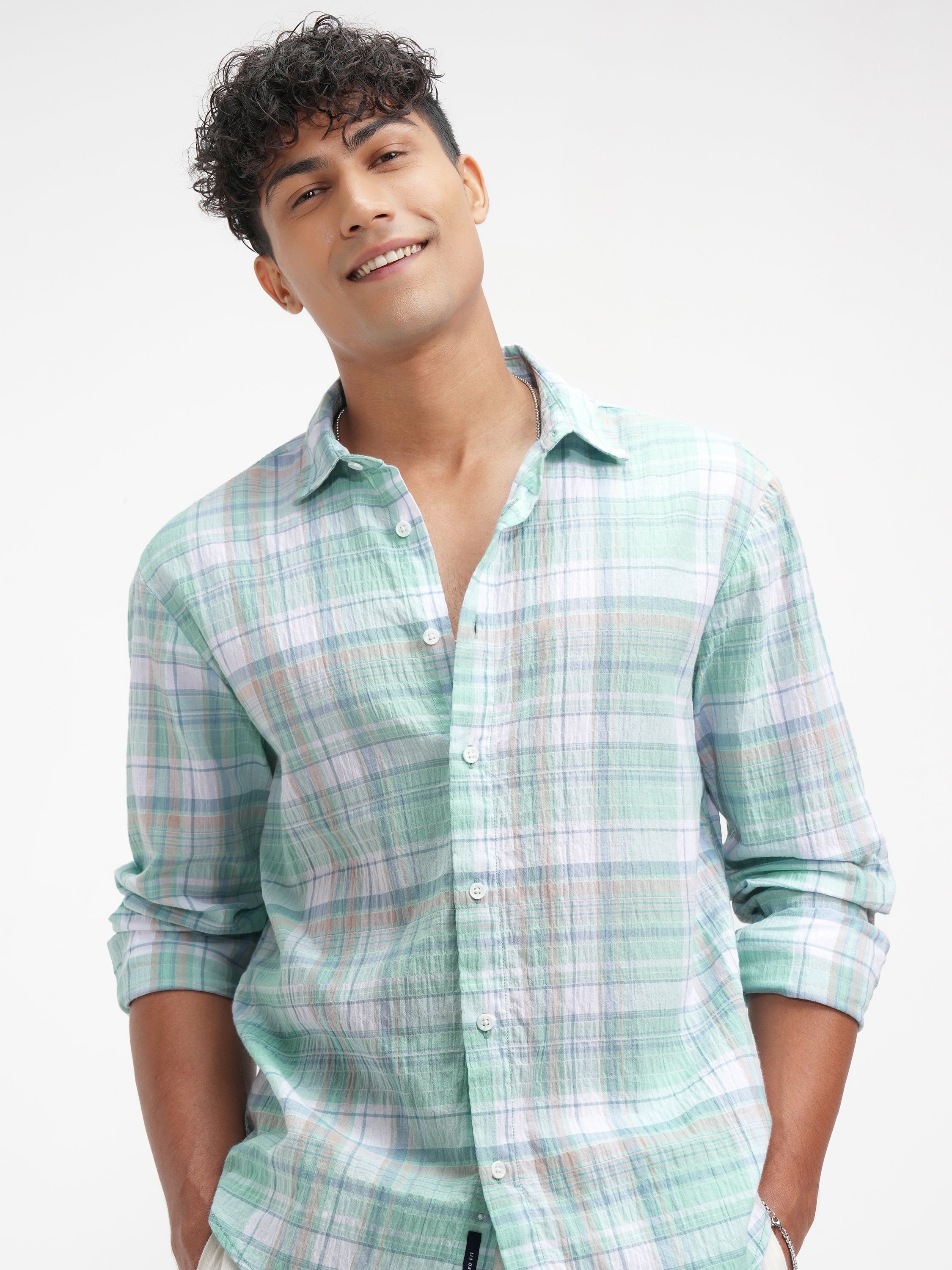 Highlander Men Green Checked Relaxed Fit Casual Shirt - Green - Image 1