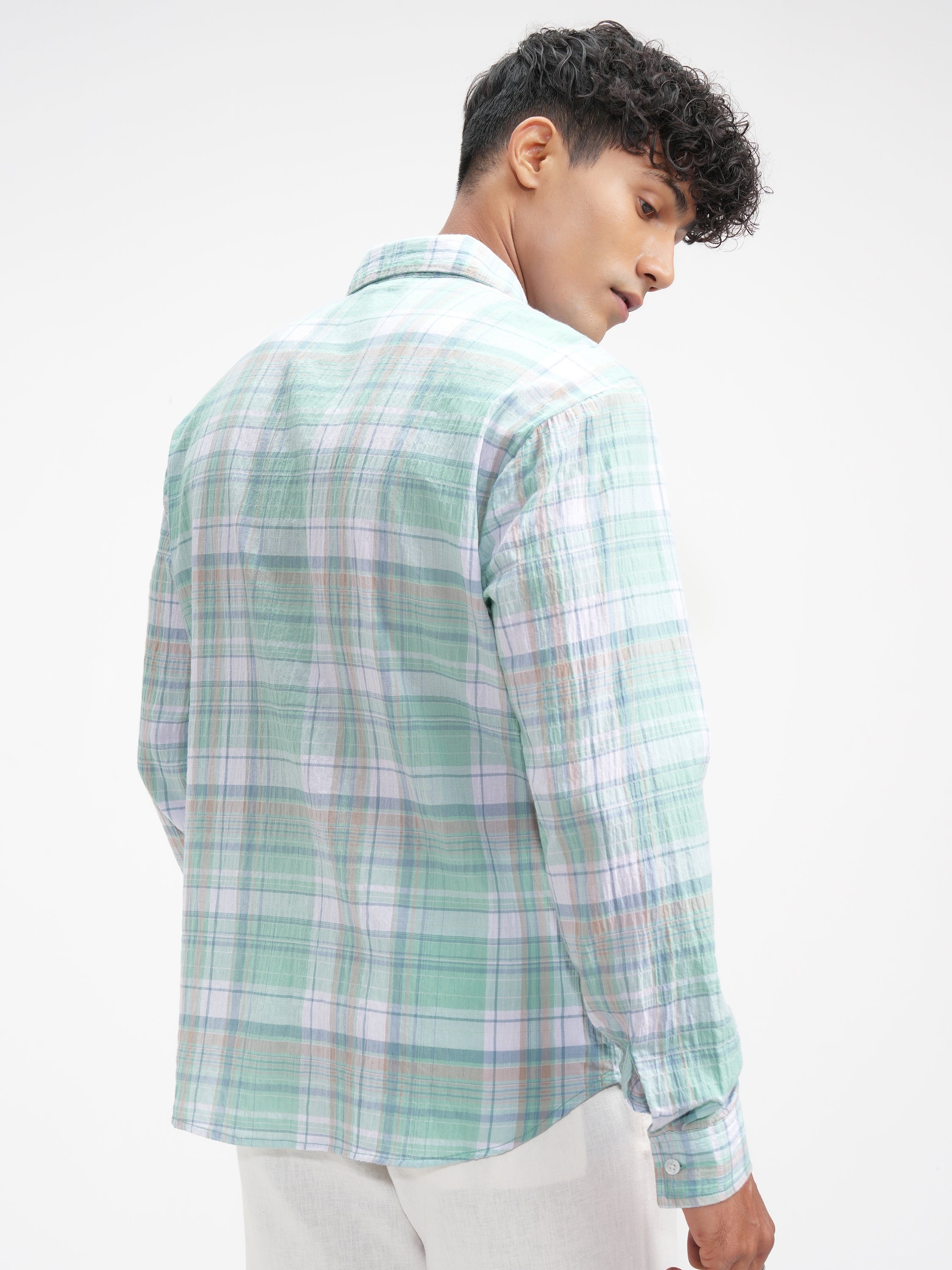 Highlander Men Green Checked Relaxed Fit Casual Shirt - Green - Image 3