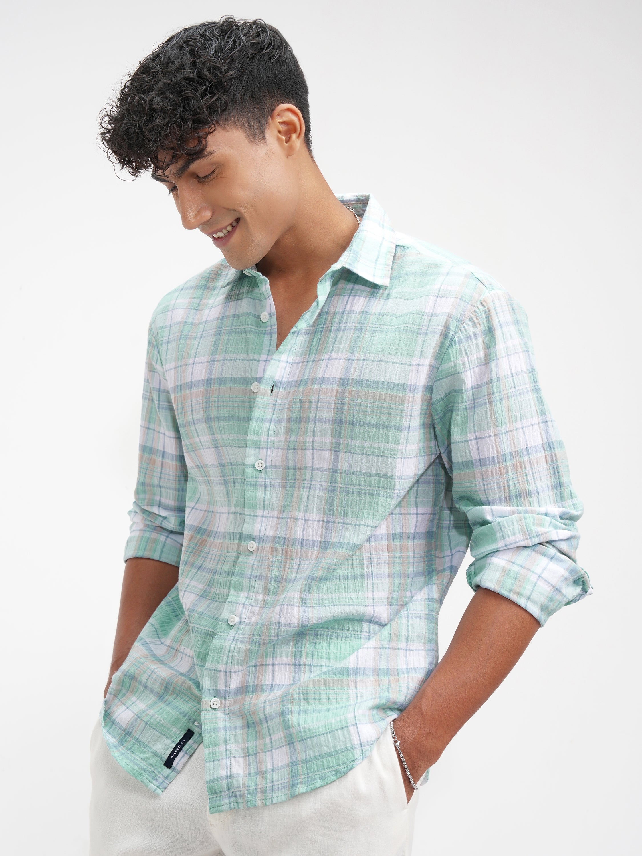 Highlander Men Green Checked Relaxed Fit Casual Shirt - Green - Image 4