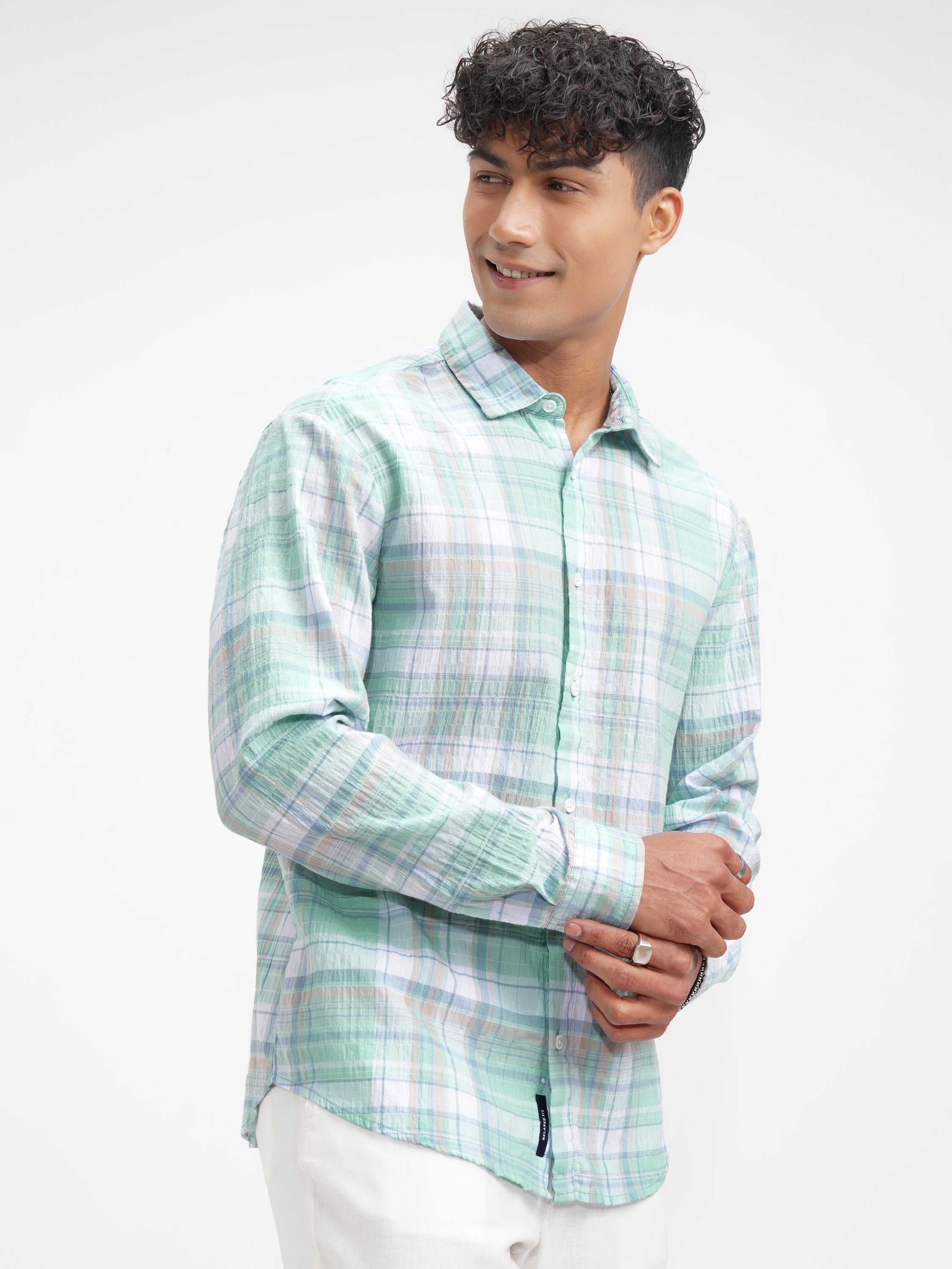 Highlander Men Green Checked Relaxed Fit Casual Shirt - Green - Image 6