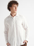 Highlander Men Cream Striped Slim Fit Casual Shirt - Cream - Image 1