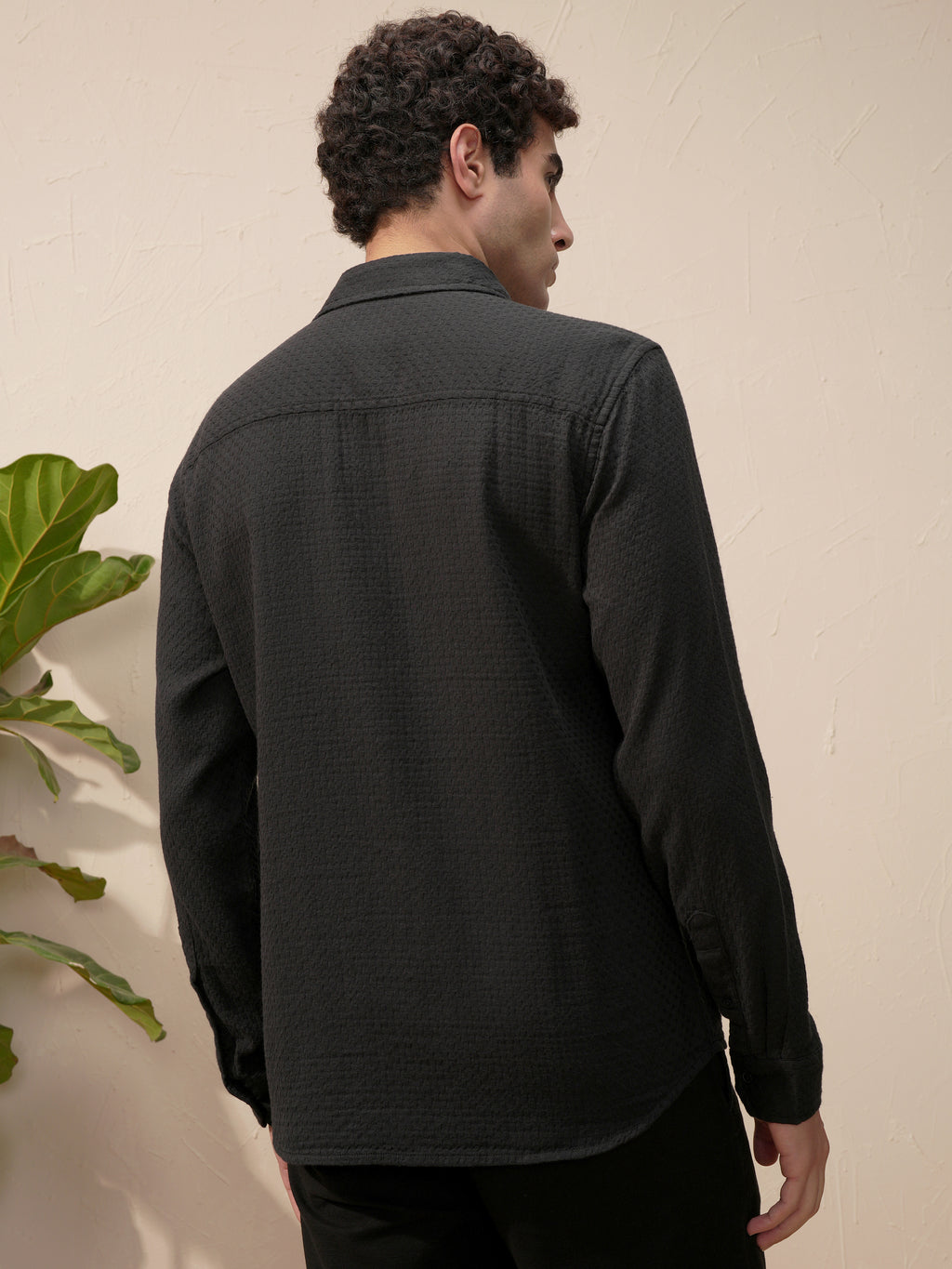 Highlander Men Black Self Design Slim Fit Casual Shirt - Black - Image 3