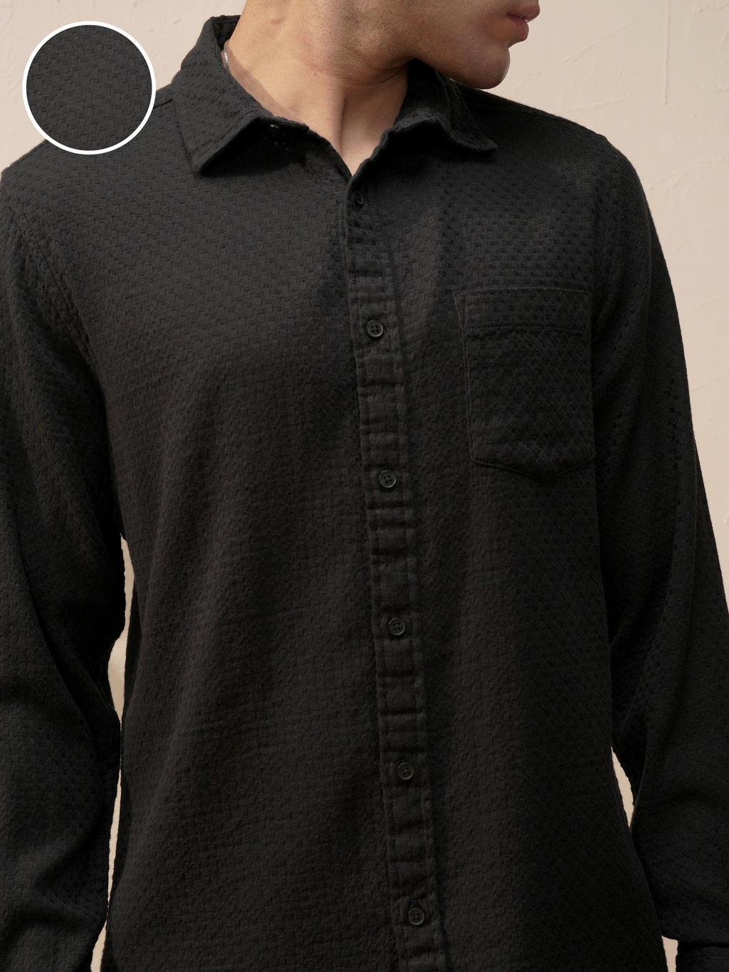 Highlander Men Black Self Design Slim Fit Casual Shirt - Black - Image 5
