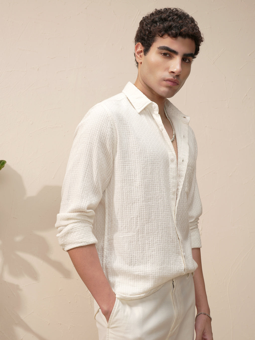 Highlander Men White Self Design Slim Fit Casual Shirt - White - Image 6