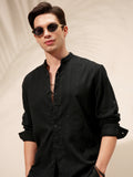 Highlander Men Black Self Design Relaxed Fit Casual Shirt - Black - Image 1