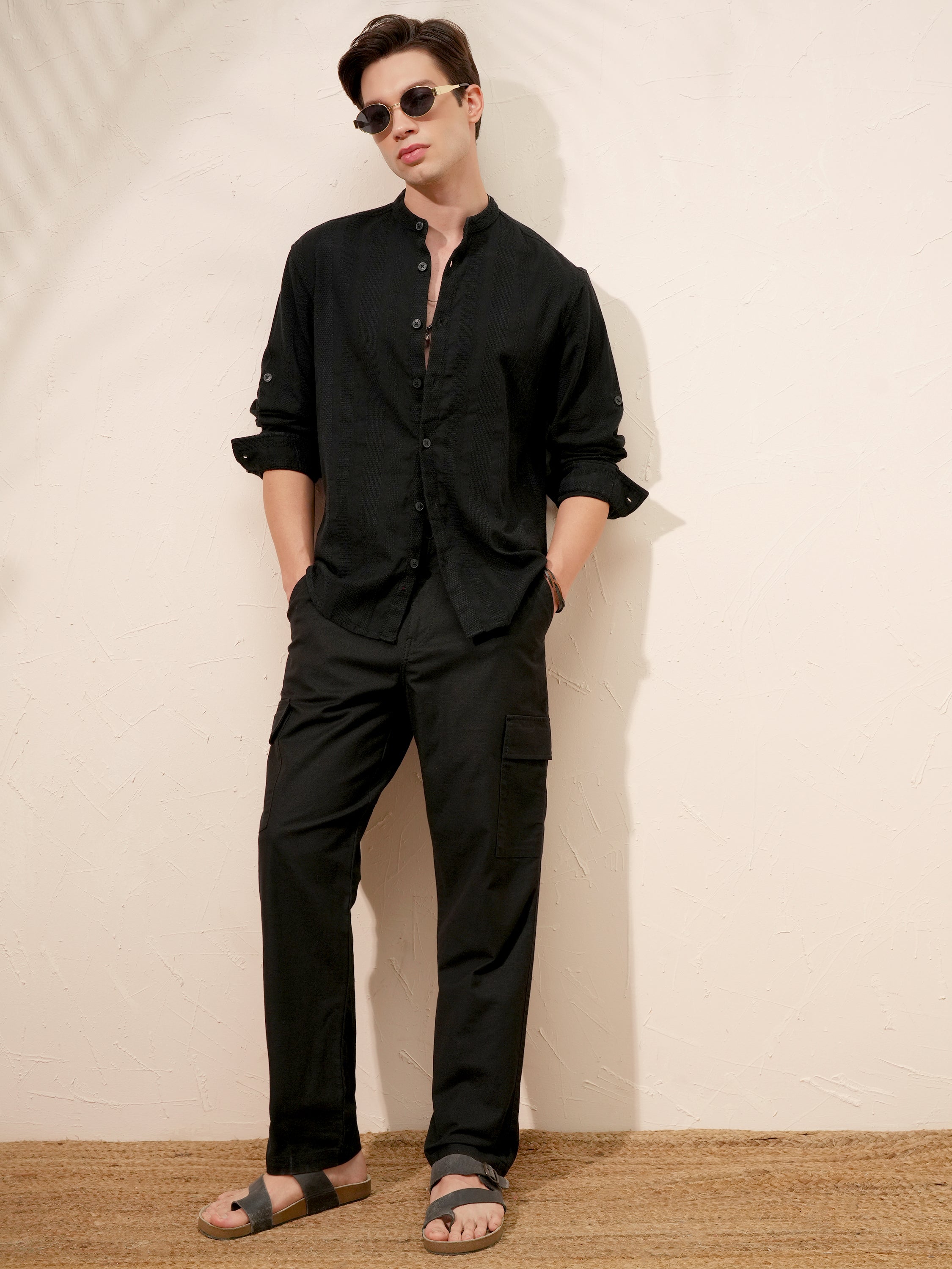 Highlander Men Black Self Design Relaxed Fit Casual Shirt - Black - Image 2