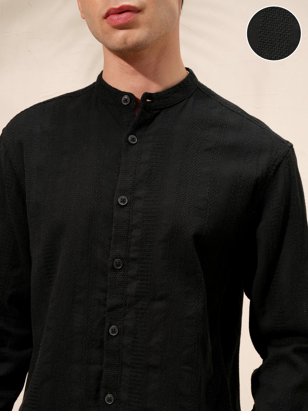 Highlander Men Black Self Design Relaxed Fit Casual Shirt - Black - Image 5