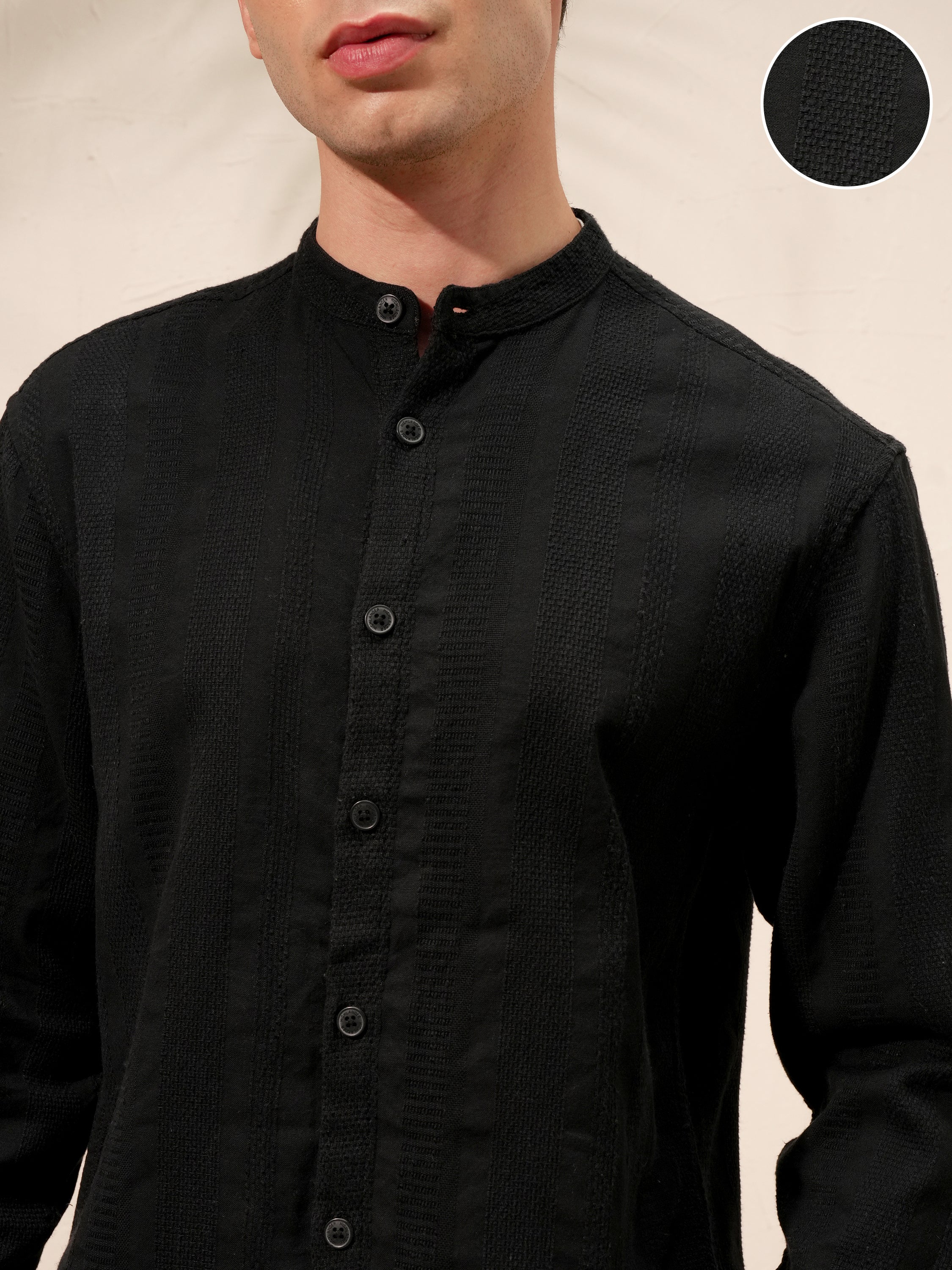 Highlander Men Black Self Design Relaxed Fit Casual Shirt - Black - Image 5