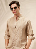 Highlander Men Beige Self Design Relaxed Fit Casual Shirt - Beige - Image 1