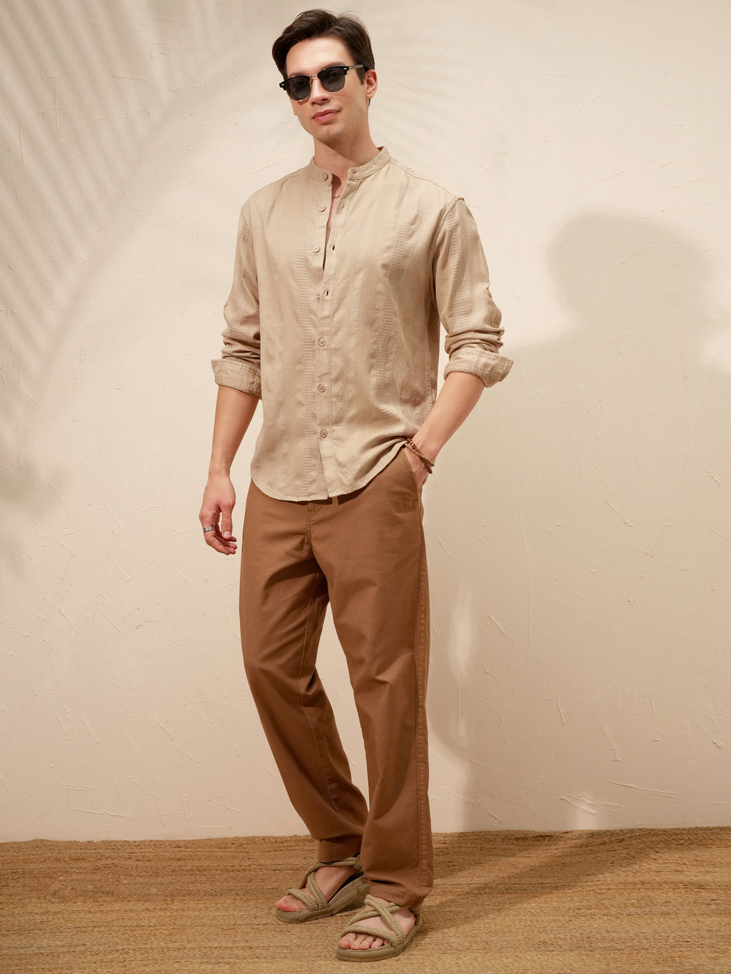 Highlander Men Beige Self Design Relaxed Fit Casual Shirt - Beige - Image 2