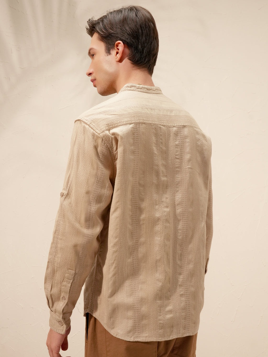 Highlander Men Beige Self Design Relaxed Fit Casual Shirt - Beige - Image 3