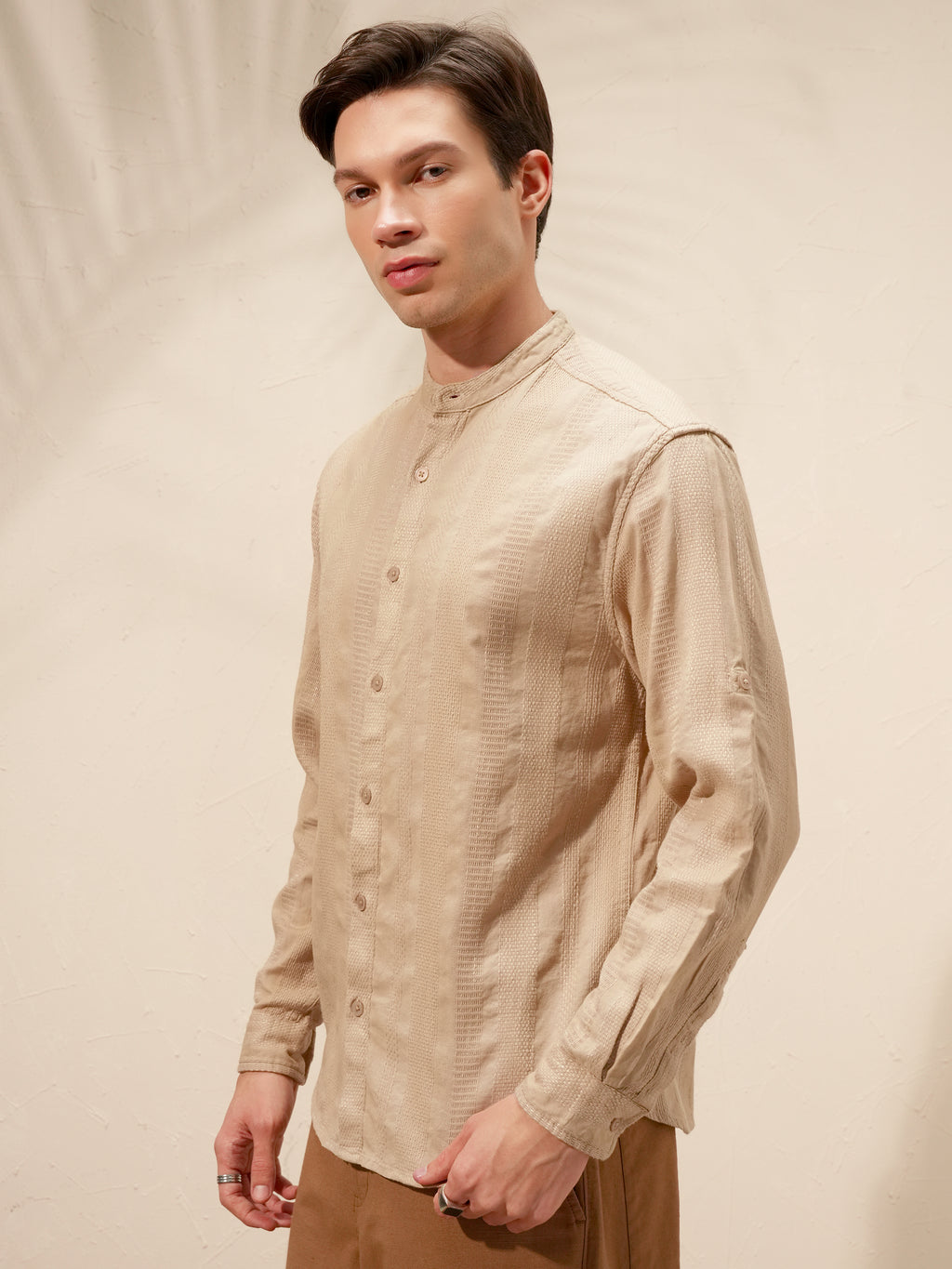Highlander Men Beige Self Design Relaxed Fit Casual Shirt - Beige - Image 4
