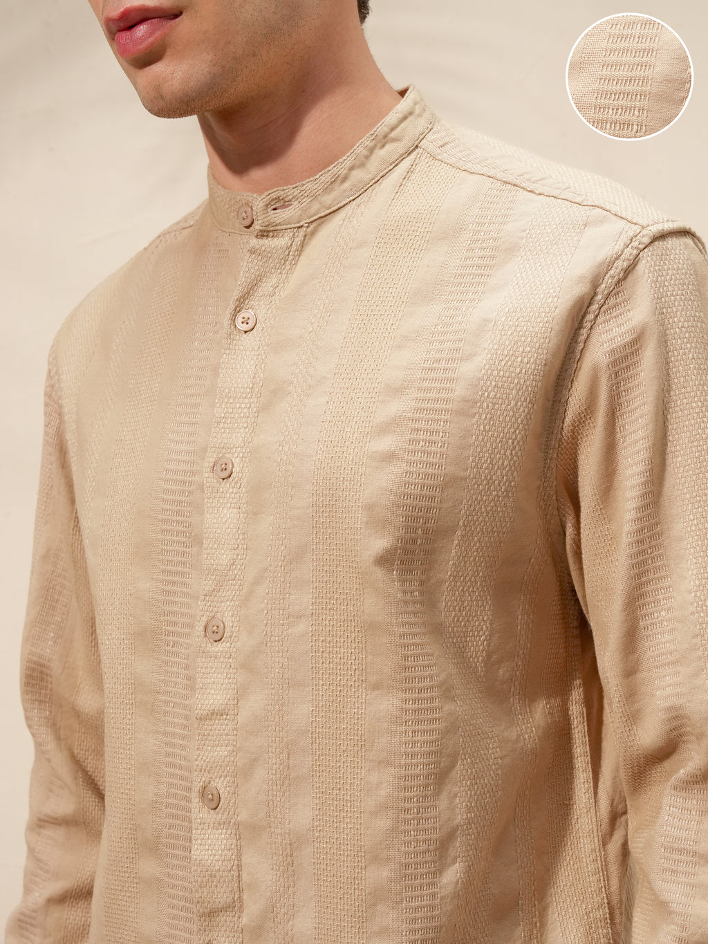 Highlander Men Beige Self Design Relaxed Fit Casual Shirt - Beige - Image 5