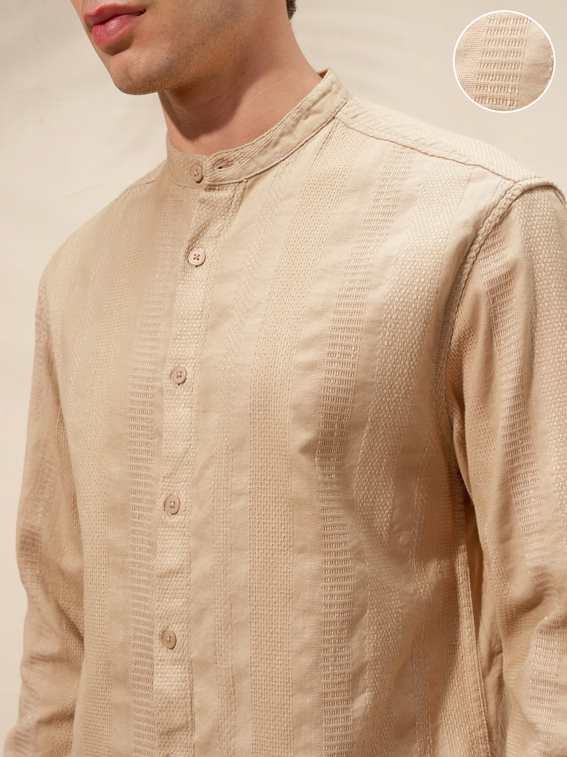 Highlander Men Beige Self Design Relaxed Fit Casual Shirt - Beige - Image 5