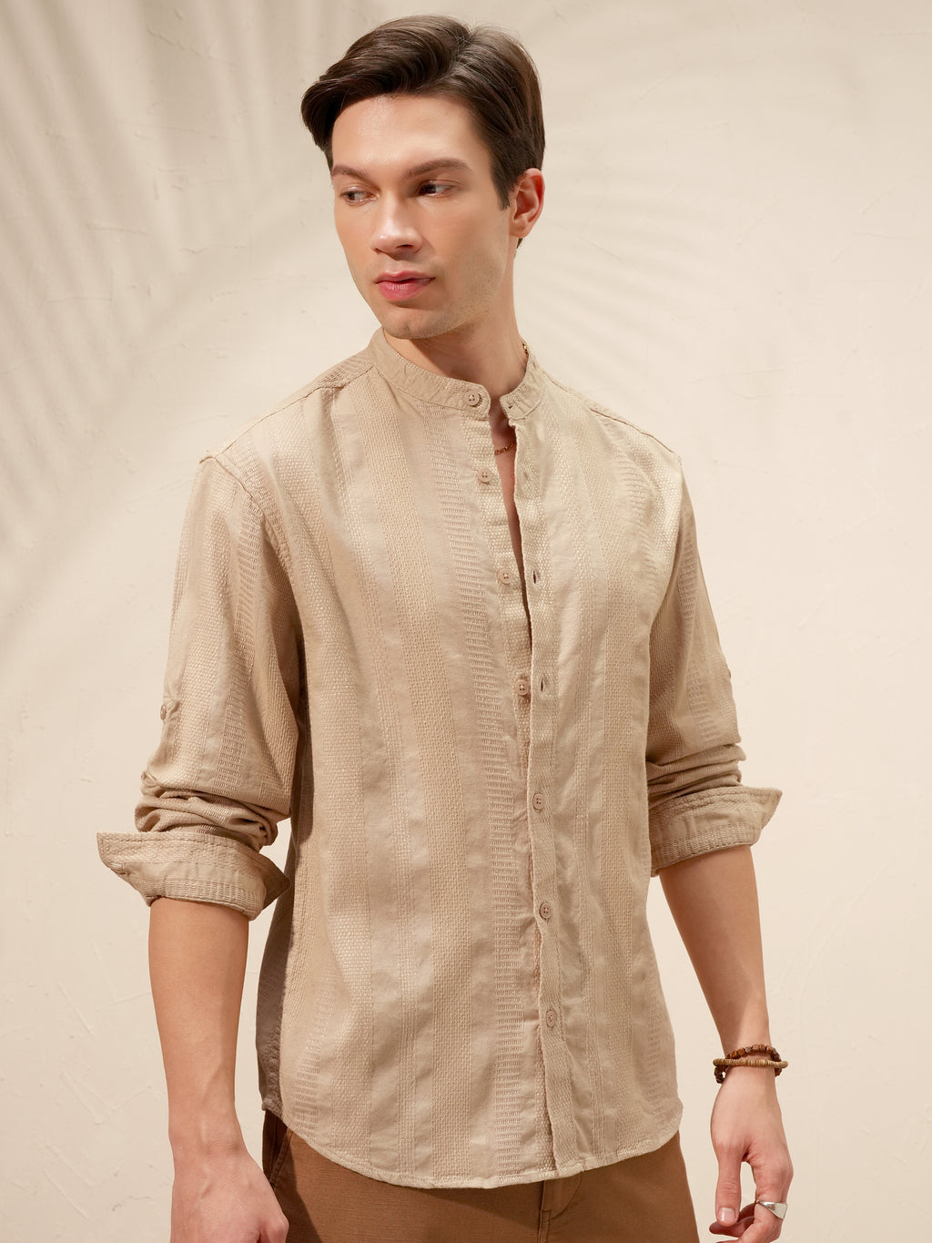 Highlander Men Beige Self Design Relaxed Fit Casual Shirt - Beige - Image 6