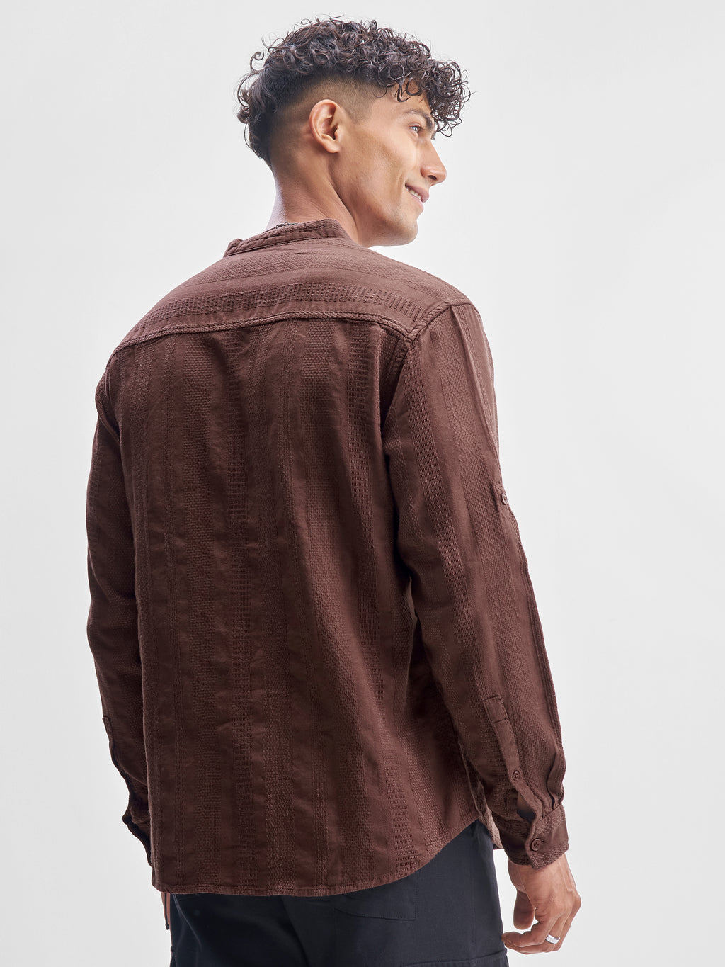 Highlander Men Brown Self Design Relaxed Fit Casual Shirt - Brown - Image 3