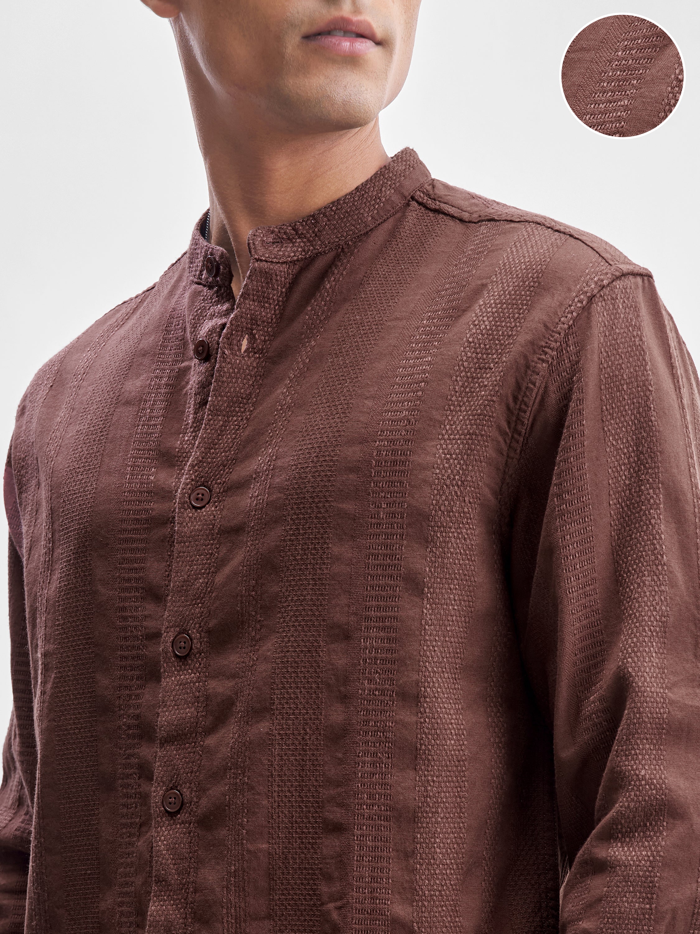 Highlander Men Brown Self Design Relaxed Fit Casual Shirt - Brown - Image 5