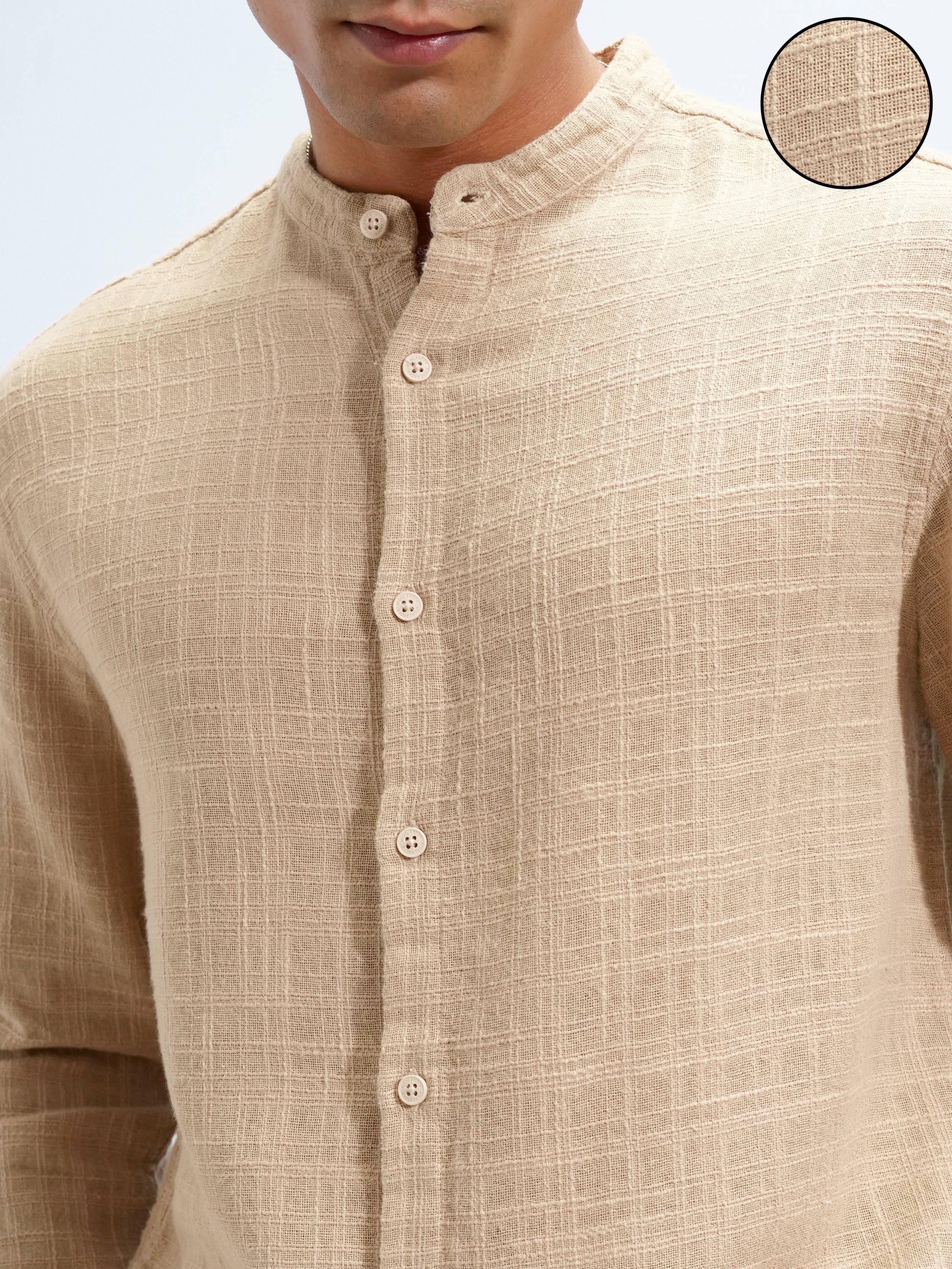 Highlander Men Beige Self Design Relaxed Fit Casual Shirt - Beige - Image 5