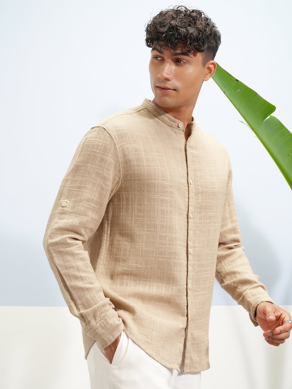 Highlander Men Beige Self Design Relaxed Fit Casual Shirt - Beige - Image 6