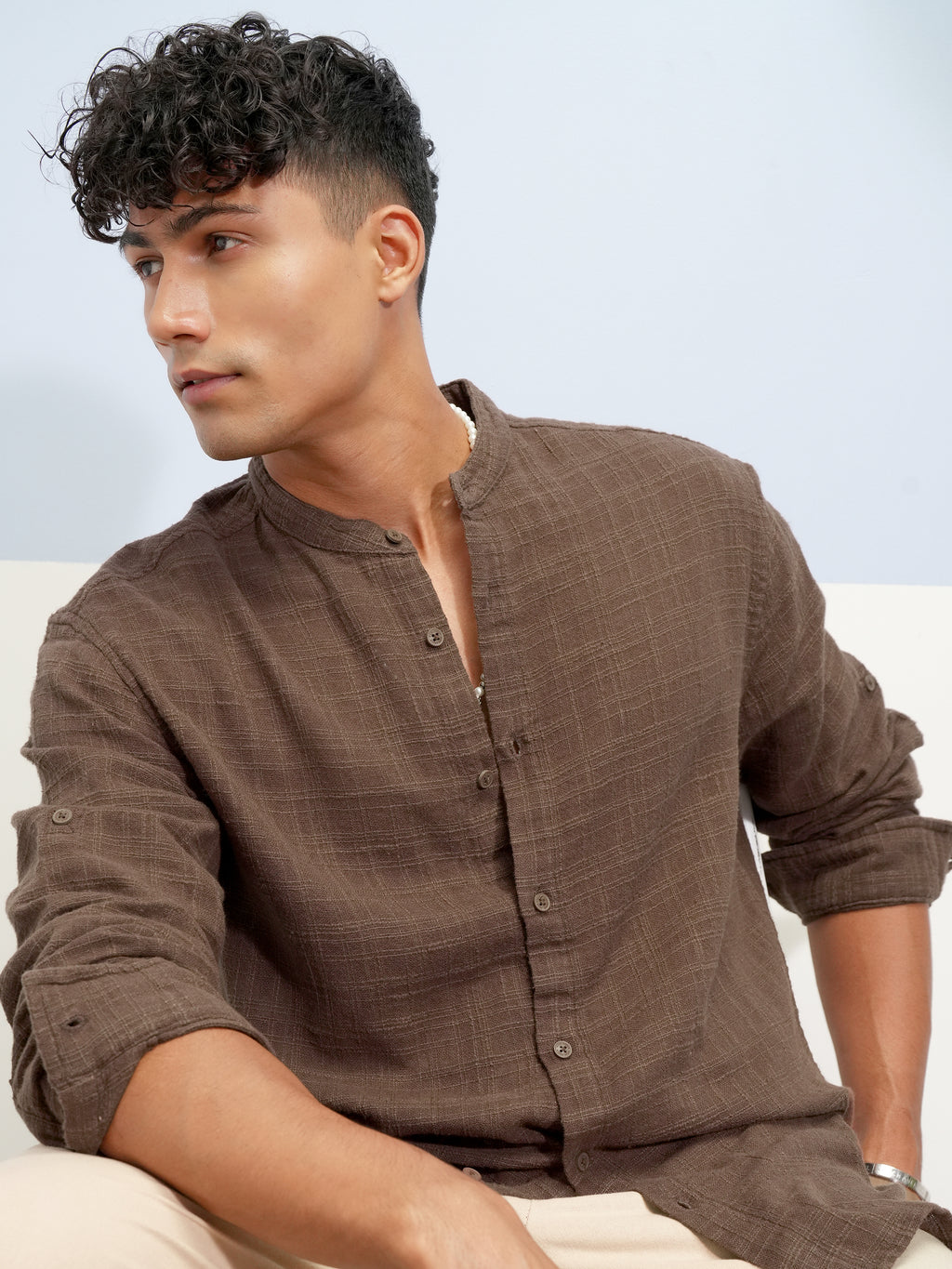 Highlander Men Brown Self Design Relaxed Fit Casual Shirt - Brown - Image 1