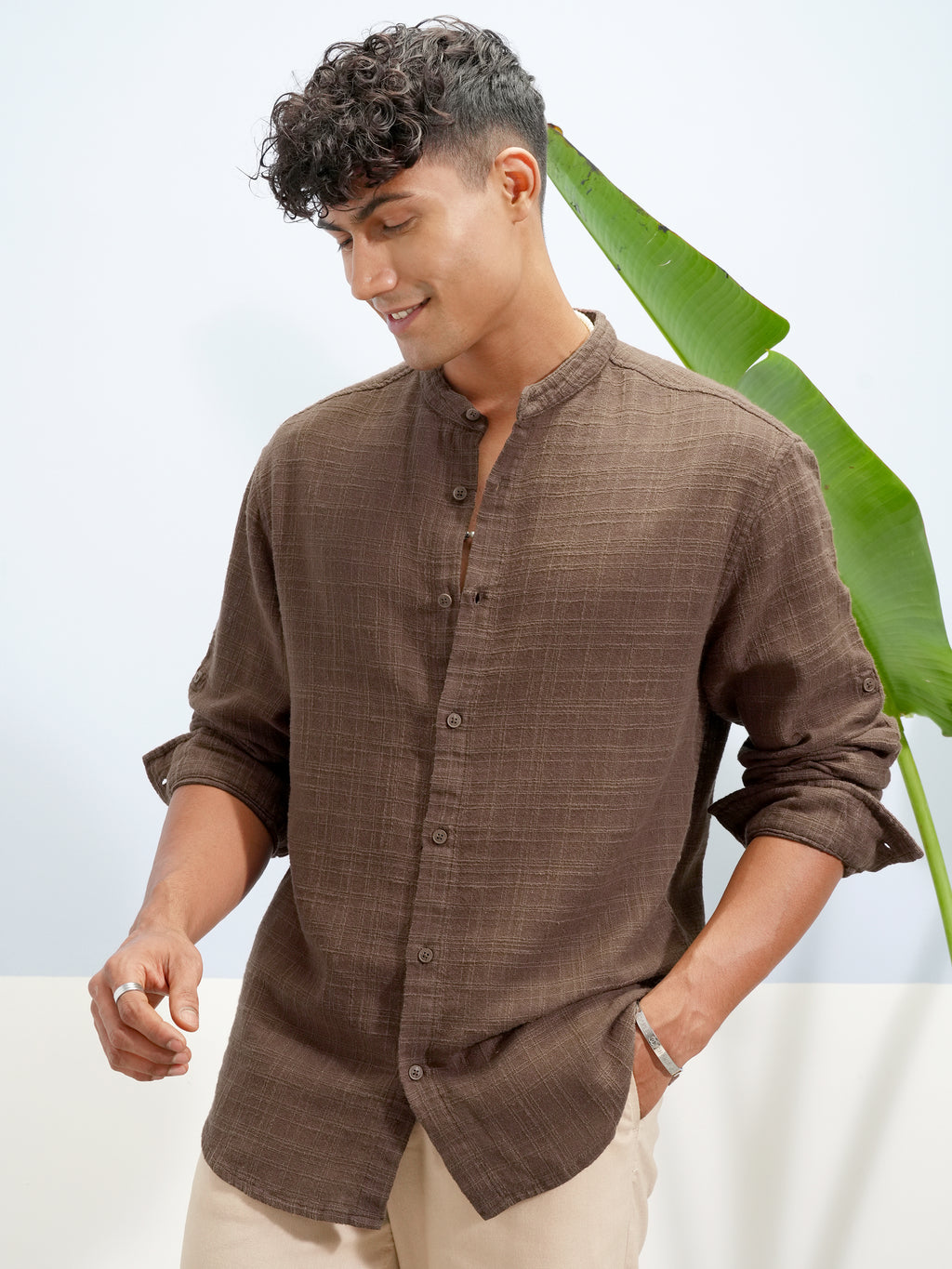 Highlander Men Brown Self Design Relaxed Fit Casual Shirt - Brown - Image 4